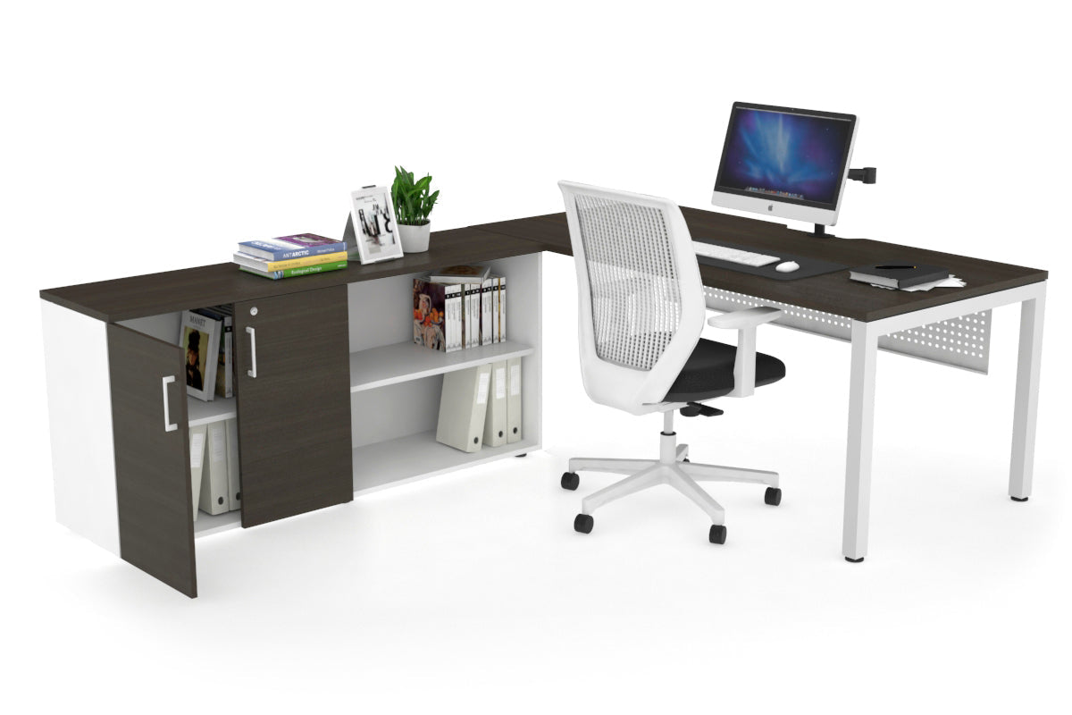 Quadro Square Executive White Frame Office Desk [1800L x 800W with Cable Management] - Perfect for Modern Workspaces & Home Offices