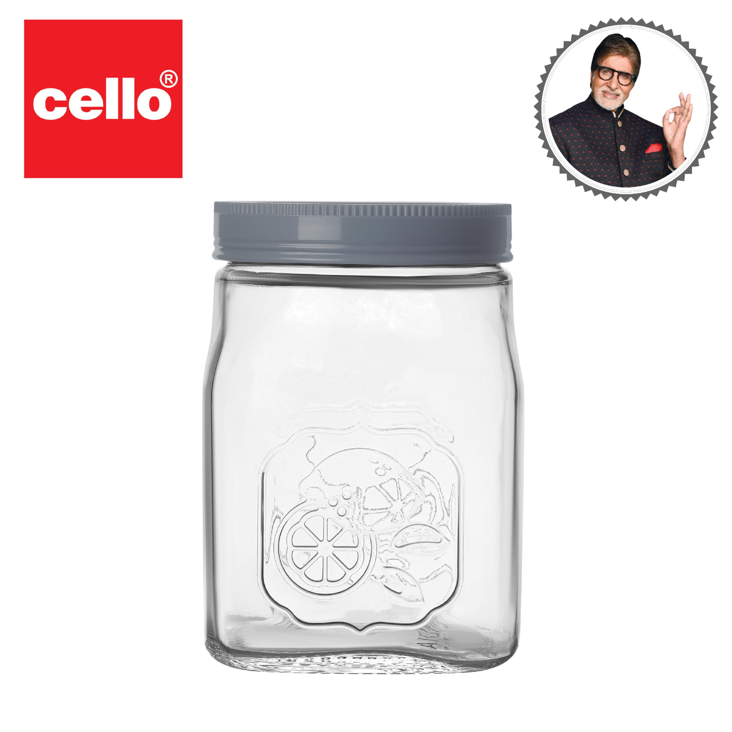 Premium Glass Canister with Airtight Silver Metal Lid - 1500ml Grey Food Storage Container for Kitchen Pantry, Dry Fruits, Spices & Coffee | Ideal for Home Organization & Meal Prep