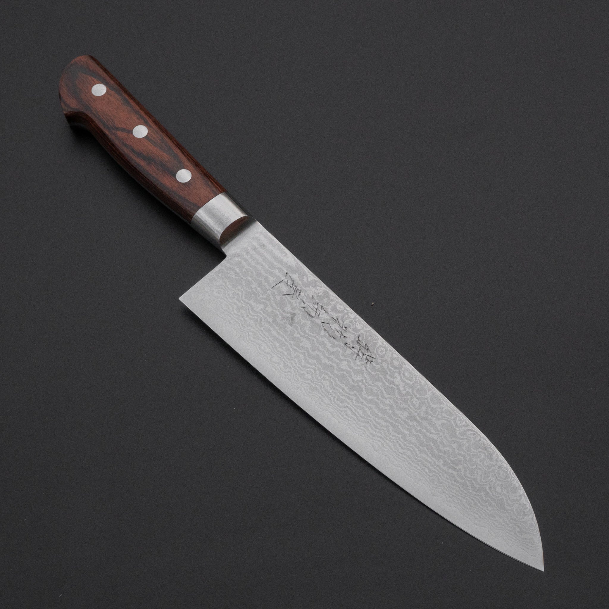Hitohira Imojiya ST Damascus Santoku Knife 180mm - Premium Japanese Kitchen Knife with Imitation Mahogany Handle - Perfect for Slicing, Dicing & Chopping Vegetables, Meat & Fish