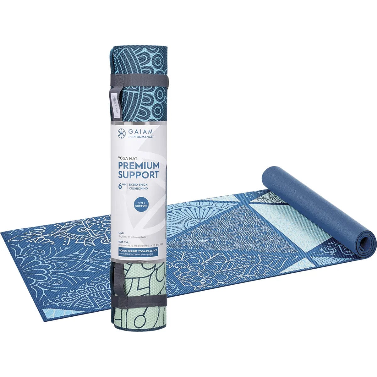 GAIAM Premium Support Yoga Mat 6mm Non-Slip Thick Exercise Mat with Sea Glass Print - Ideal for Yoga, Pilates, Home Workouts & Gym Training