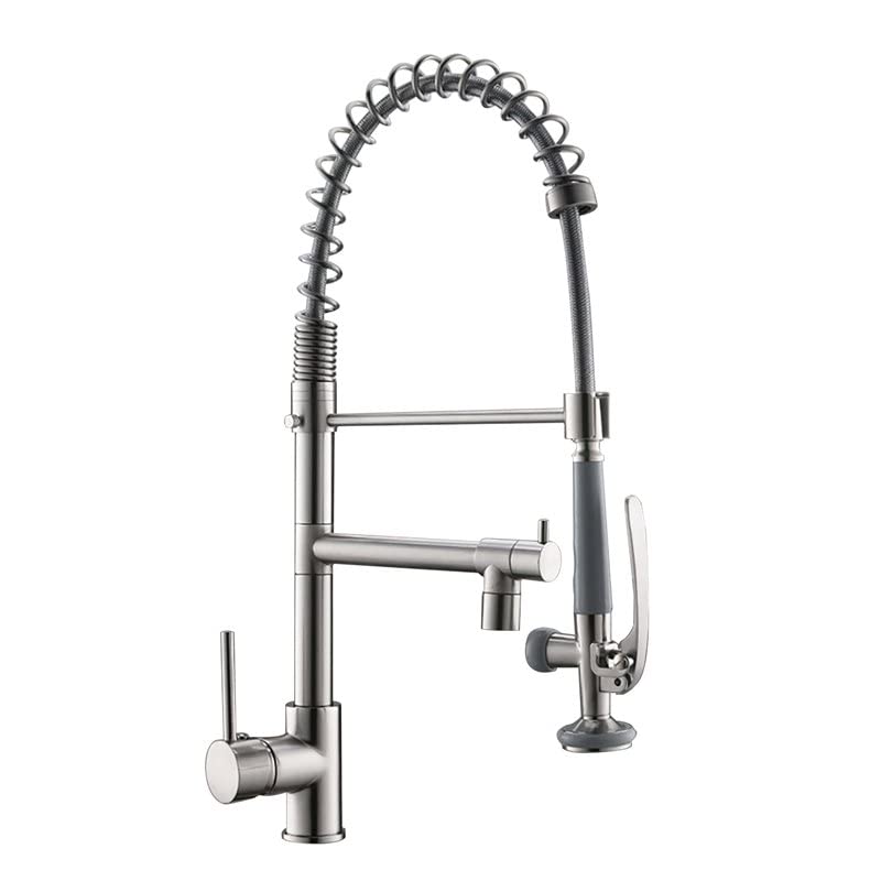 Brushed Nickel Single Handle Copper Kitchen Faucet - Modern Pull Down Sprayer for Sink, Ideal for Home Kitchen & Bar Decor (CRO Decor)