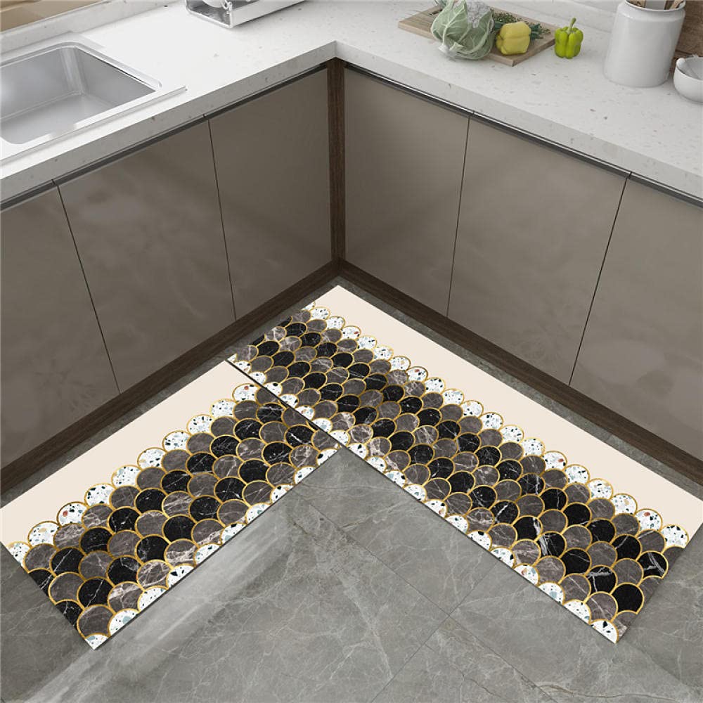 Non-Slip Kitchen Runner Rug 50x200cm - Washable Dark Block Floor Mat for Entryway, Hallway & High Traffic Areas - Anti-Fatigue Long Kitchen Mats with Waterproof Backing