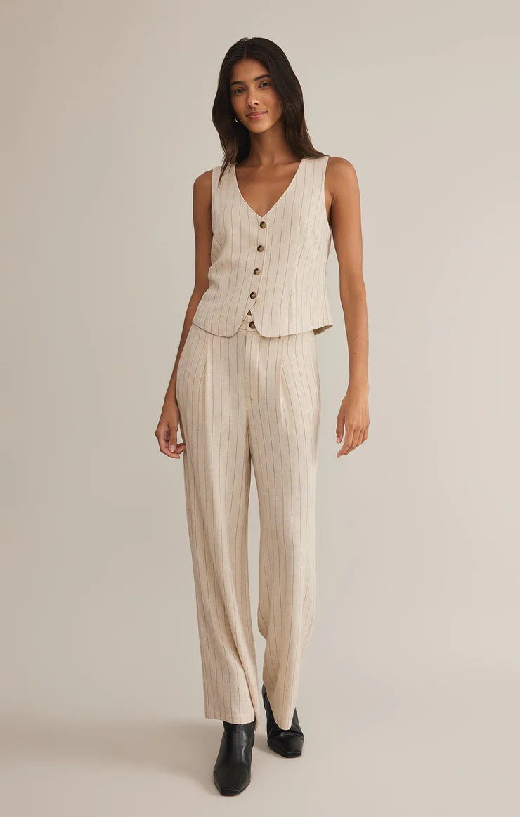 Z Supply Women's Belfort Pinstripe Linen Vest - Lightweight Summer Layering Piece for Casual Outfits, Beach Cover-Up & Boho Style
