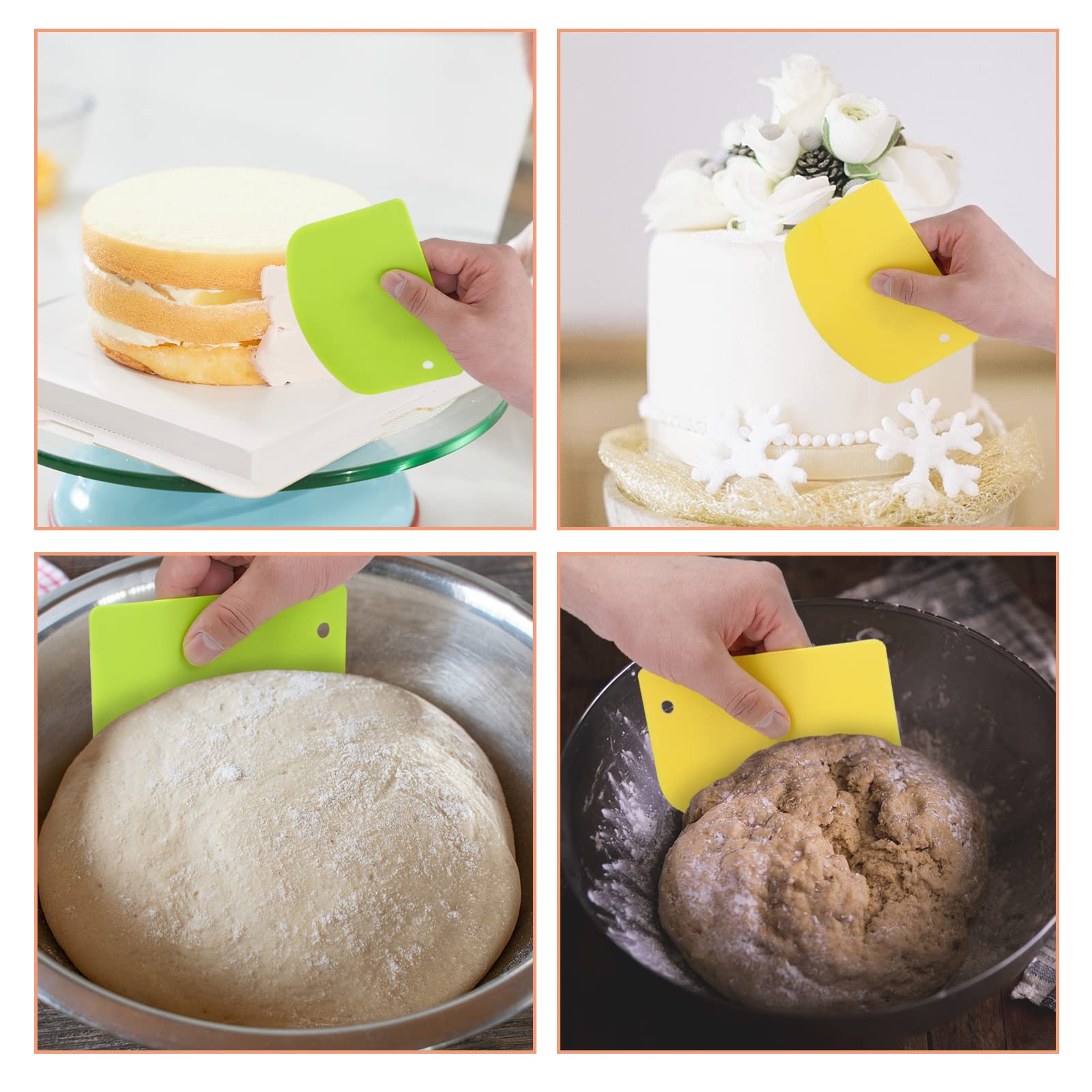 Grafken 2-Pack Plastic Dough Scraper Set - Multi-Purpose Kitchen Tool for Baking, Pastry, Pizza & Bread Dough - Bench Scraper, Bowl Spatula & Fondant Icing Cutter - Perfect for Home Bakers & Professional Chefs