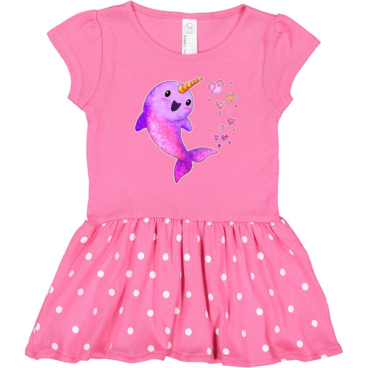 Inktastic Valentine's Day Cute Pink Narwhal with Hearts Toddler Dress - Adorable Kids Outfit for Valentine's Party, School Event & Family Photos