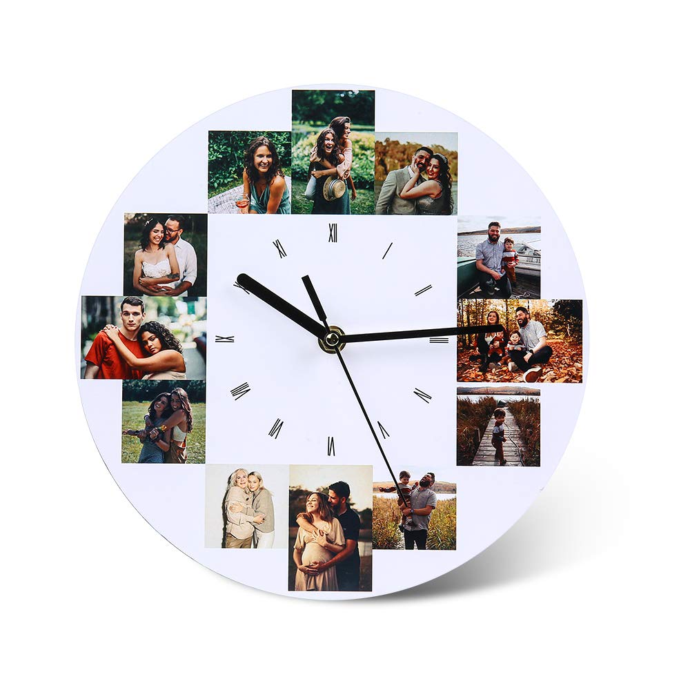 Kaululu 10-Inch Custom Photo Wall Clock - Personalized Round Wall Clock with 12 Photos for Family, Friends, Wife or Husband - Unique Home Decor for Living Room, Bedroom & Kitchen - Perfect Gift for Anniversary, Birthday & Housewarming
