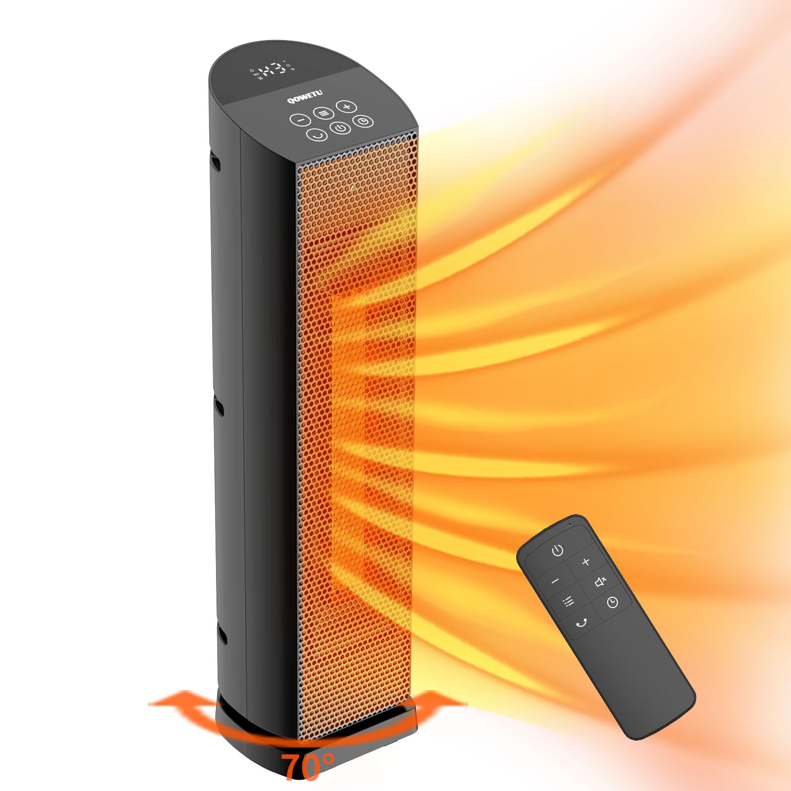 70° Oscillating Tower Space Heater with Remote - 1500W PTC Ceramic Heater with Thermostat, 24 Inch Indoor Electric Heater, 12H Timer & Quiet Operation - Perfect for Office, Home, Bedroom & Winter Warmth
