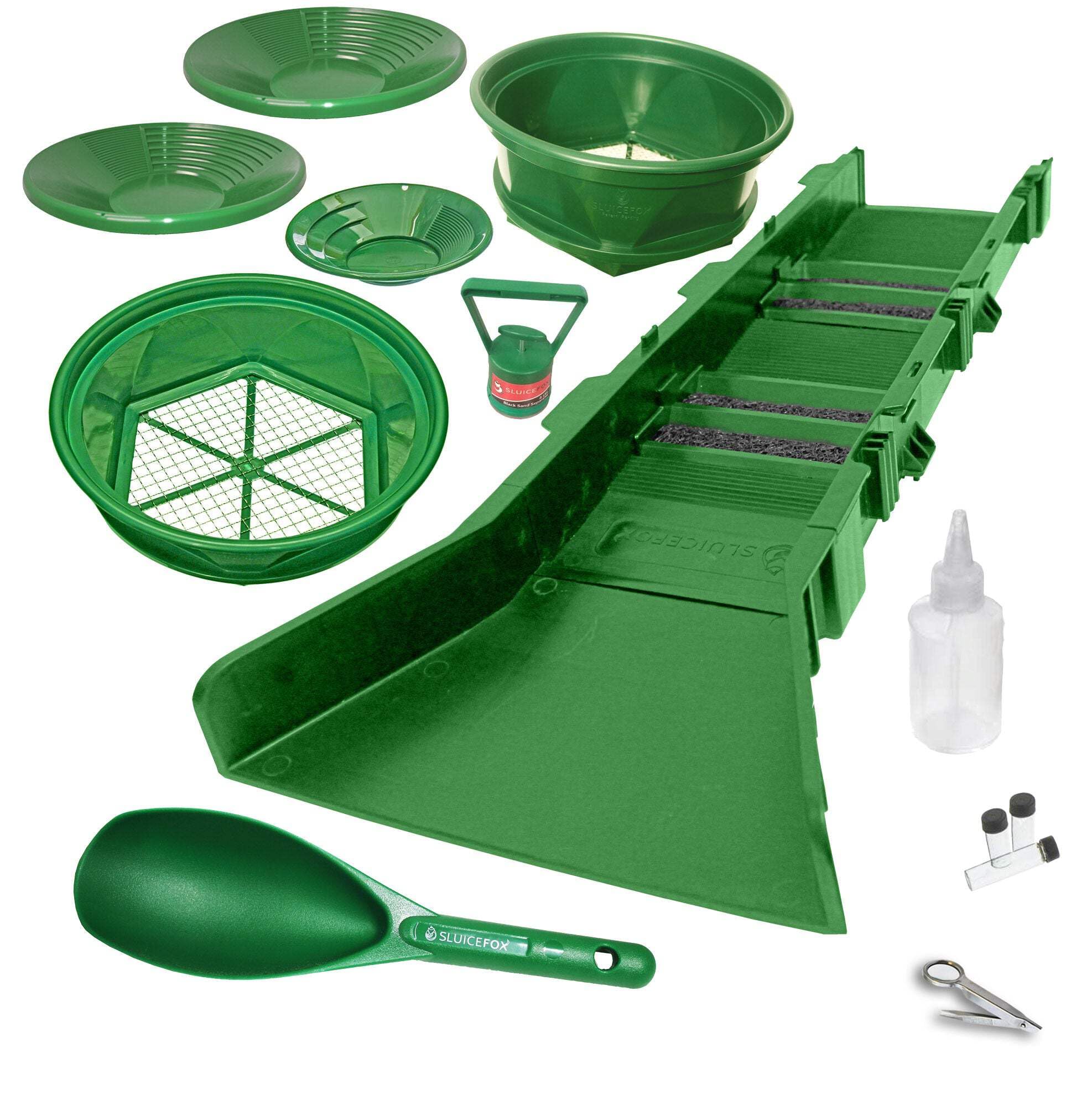 16 Piece Gold Panning Kit - Complete Gold Mining Equipment with Sluice Box, Bucket Classifiers, 3 Gold Pans, Tweezers, Vials & Magnetic Separator | Prospecting Tools for Beginners & Experts | Outdoor Adventure, River Panning & Treasure Hunting