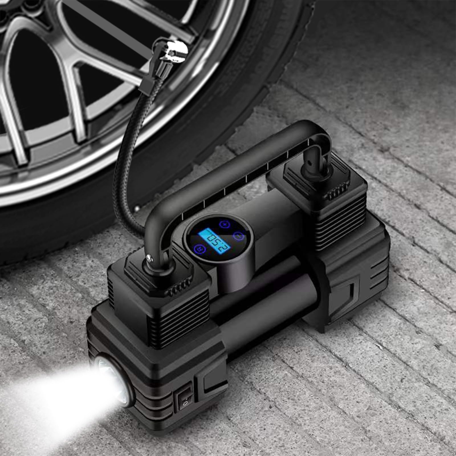 Portable 12V 150 PSI Car Tire Inflator Air Compressor with Digital Pressure Gauge & LED Light - Auto Bike Tire Pump for Cars, SUVs, Motorcycles, Bicycles, Balloons - Perfect for Road Trips, Emergency Flat Tires & Home Use