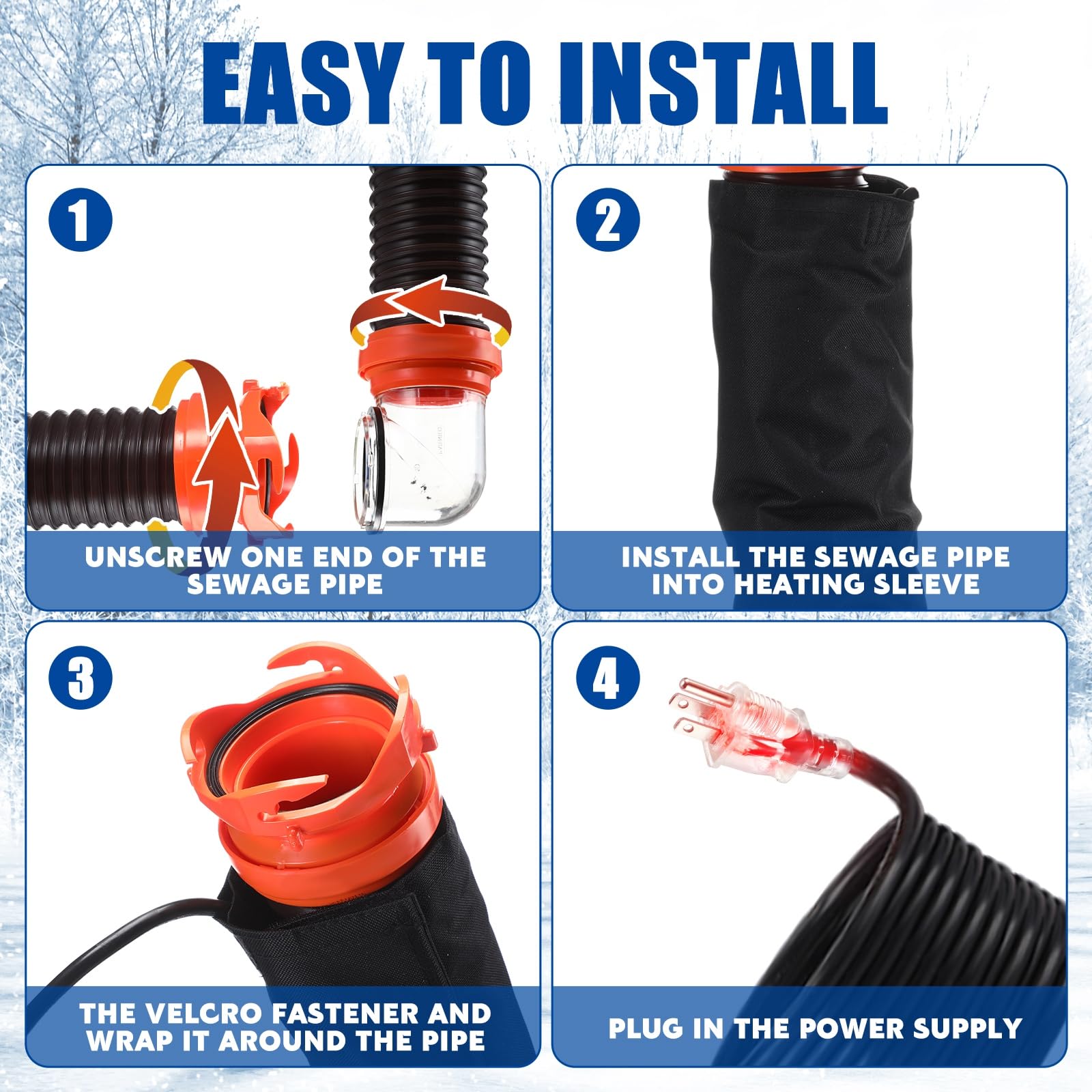 10 FT RV Heated Sewer Hose Cover Kit for Winter Camping -20°F Protection | Insulated Waste Discharge Hose Sleeve | RV Camper Accessories for Freezing Temperatures | Perfect for Cold Weather RV Trips and Snowbird Travel
