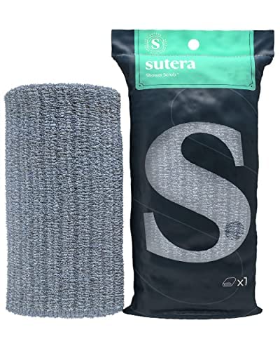 Exfoliating Shower Towel & Waffle Bath Towel Set - Gray SUTERA Bundle for Spa, Bath & Luxury Skin Care Routine