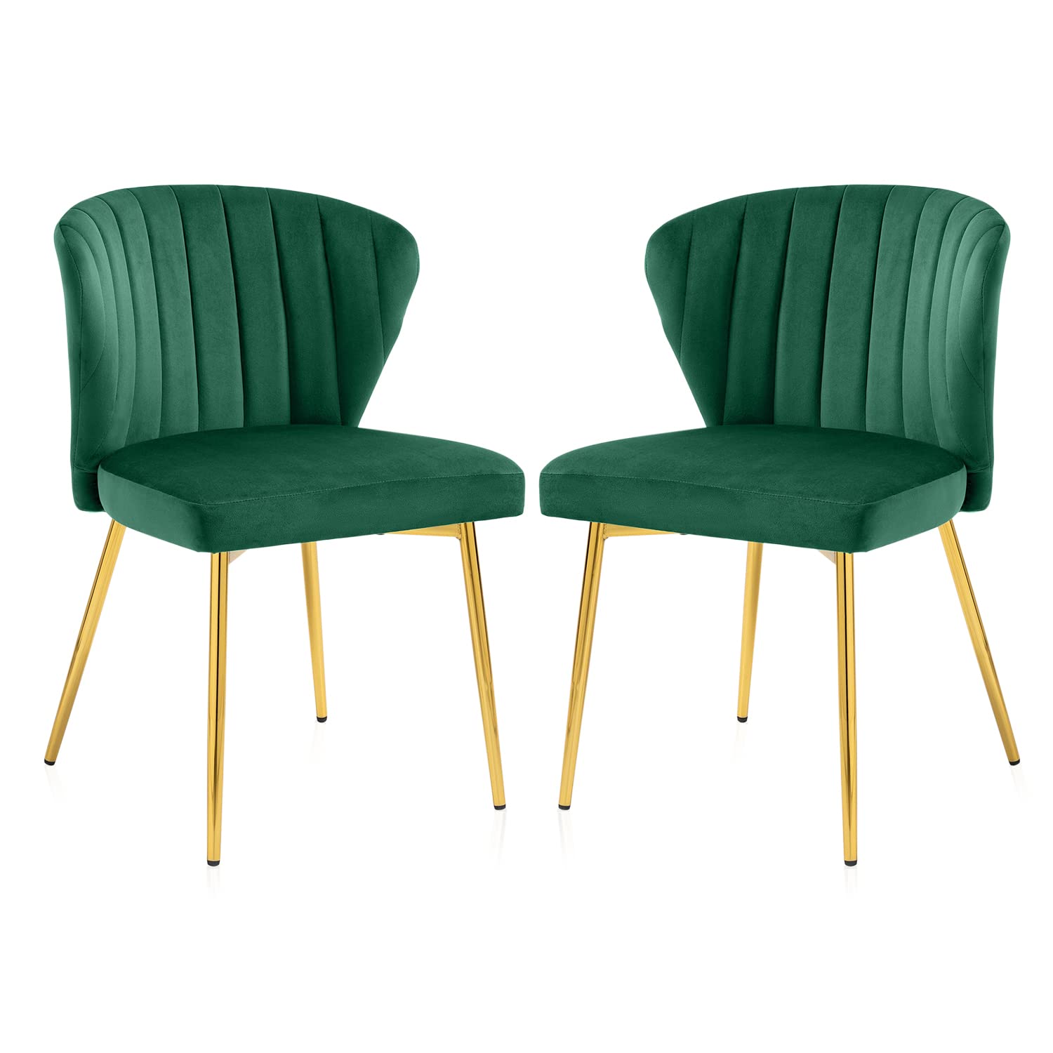 Velvet Dining Chairs Set of 2 - Tufted Upholstered Mid Century Modern Chairs with Golden Metal Legs for Dining Room, Kitchen, Living Room (Green) | Perfect for Home Decor, Dinner Parties & Cozy Gatherings
