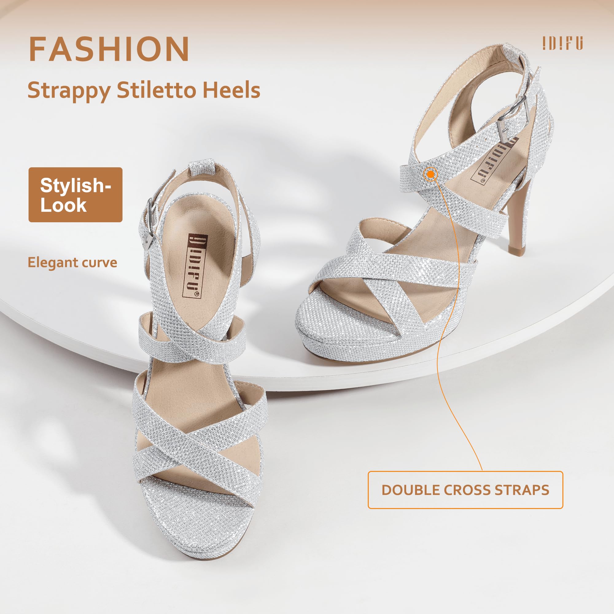 IDIFU Women's Strappy High Heel Sandals - Open Toe Platform Ankle Strap Dress Shoes for Wedding, Bridal, Homecoming & Special Occasions | Perfect for Parties, Date Nights & Formal Events