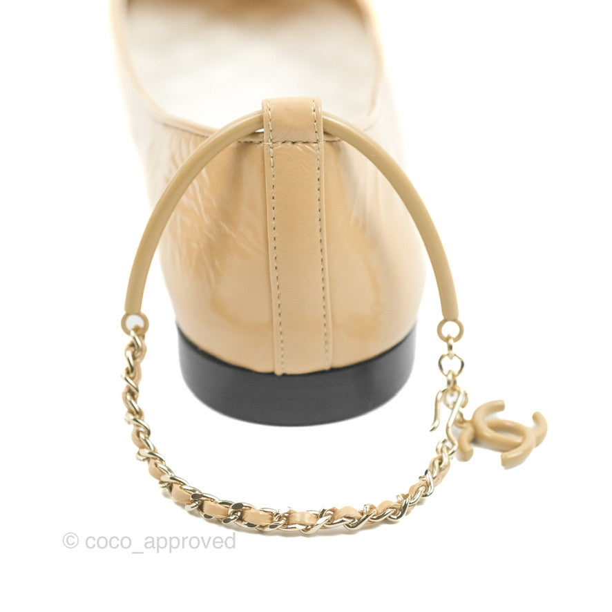 Chanel Cap Toe Ankle Chain Ballerina Flats - Women's Luxury Ballet Shoes in Black & Beige | Perfect for Office, Date Night & Special Occasions