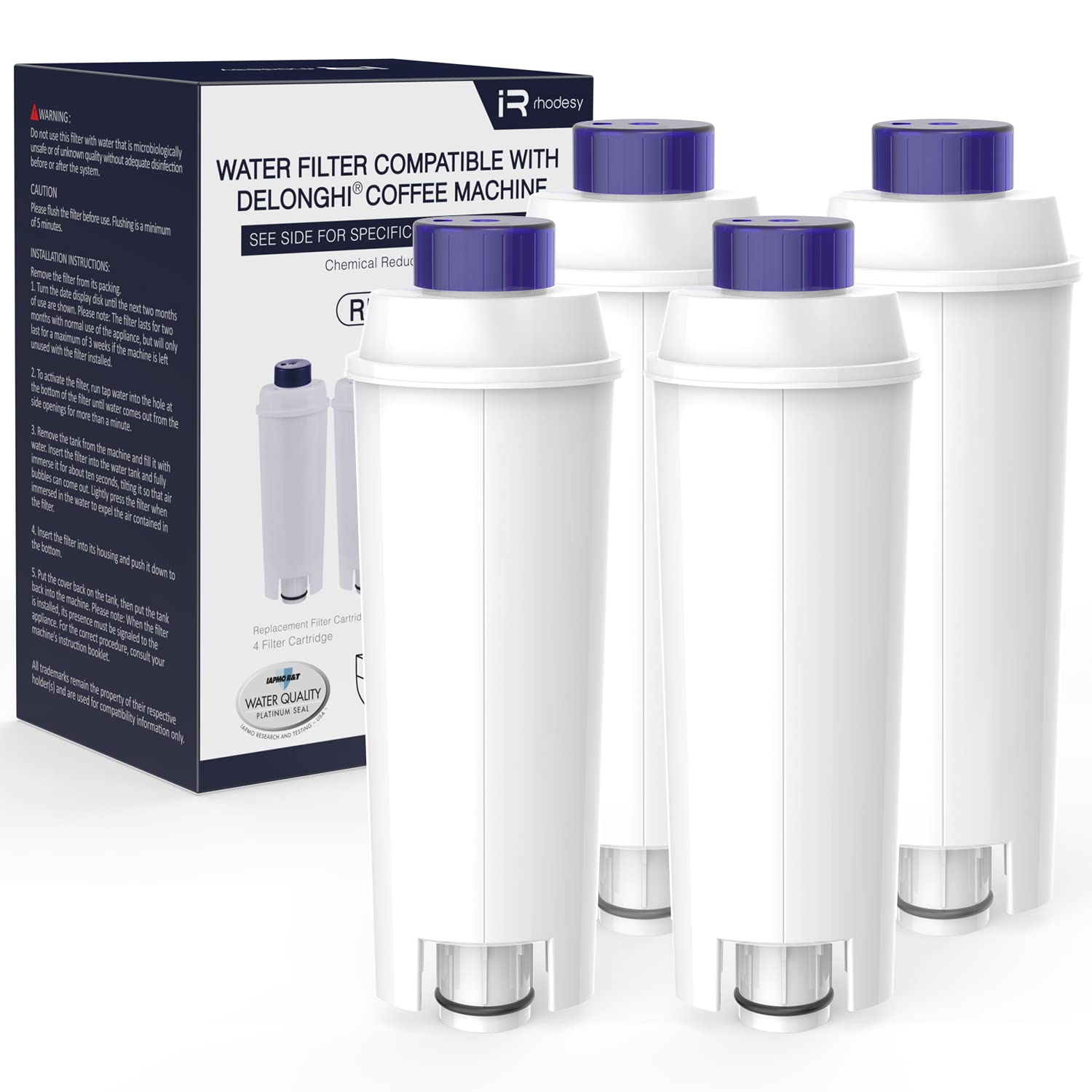 DeLonghi DLSC002 Water Filter Replacement - Compatible with Magnifica S, ECAM, ESAM, ETAM, BCO Series Coffee Makers (4 Pack) - Improve Coffee Taste & Machine Performance for Home or Office Use