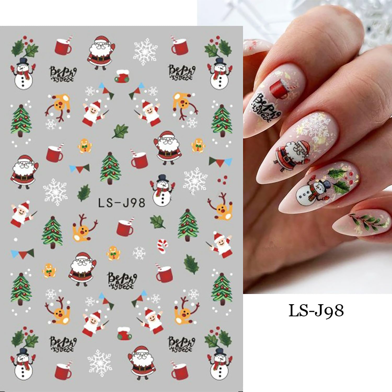 Christmas Nail Stickers 9 Sheets - Winter Holiday Nail Art Decals with Santa, Christmas Tree & Gingerbread Man - Self-Adhesive DIY Nail Decorations for Parties, Gifts & Festive Manicures