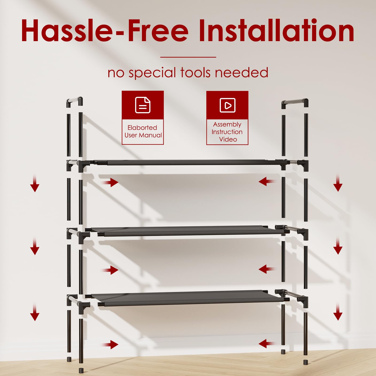 3-Tier Stackable Shoe Rack Organizer with Non-Woven Fabric - Extra Large Black Shoe Storage for Closet, Garage, Entryway & Hallway | Space-Saving Solution for Home, Dorm & Apartment Organization