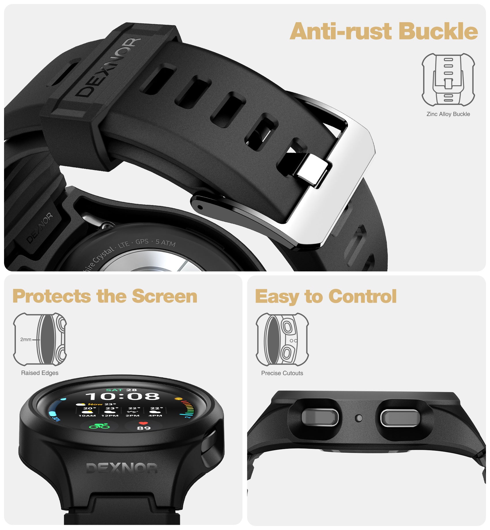 Dexnor Rugged Shockproof Full Body Bumper Case for Samsung Galaxy Watch 5 Pro 45mm - Protective Cover with Raised Bezel - Perfect for Outdoor Sports, Workouts & Active Lifestyle