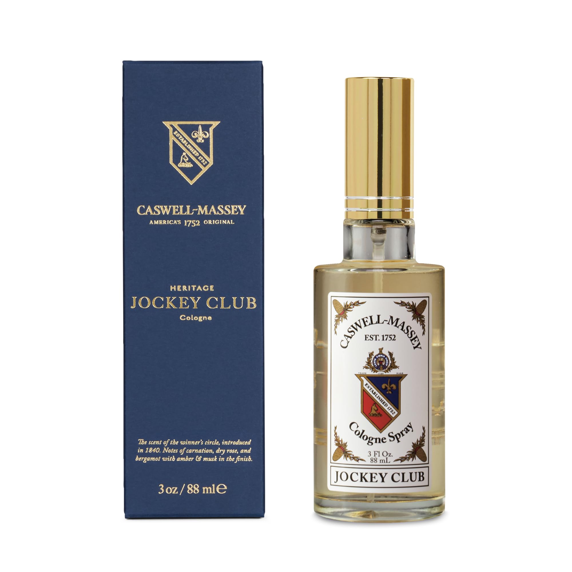Caswell-Massey Jockey Club Gold Cap Cologne for Men - 3 Fl Oz Citrus Amber Fragrance | Premium Masculine Cologne | Perfect for Date Nights, Office Wear & Special Occasions