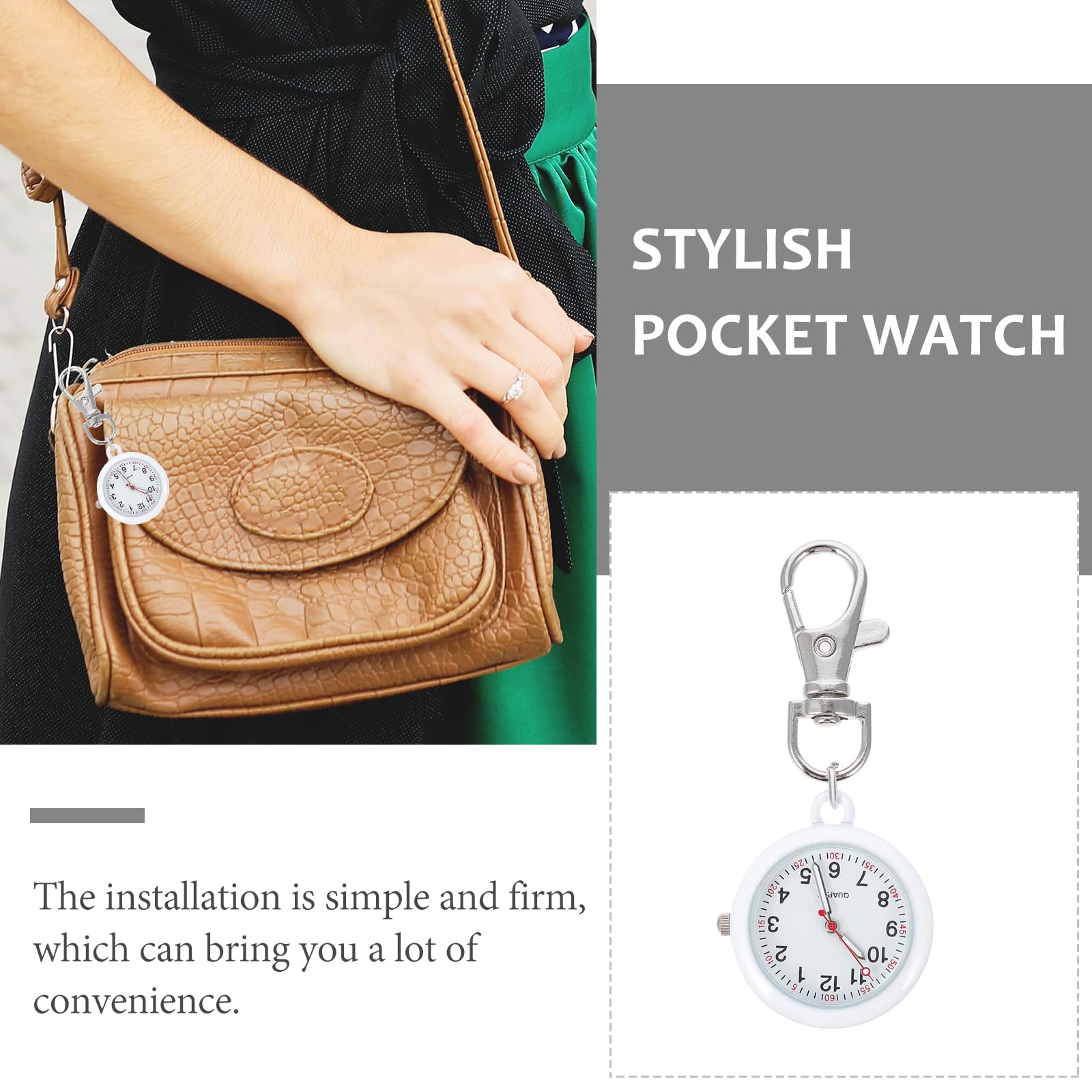 Balacoo Clip On Pocket Watch for Nurses & Doctors - Digital Hanging Badge Watch for Women & Men, Portable Fob Watch with Clip (White) - Perfect for Medical Professionals, Healthcare Workers & Students