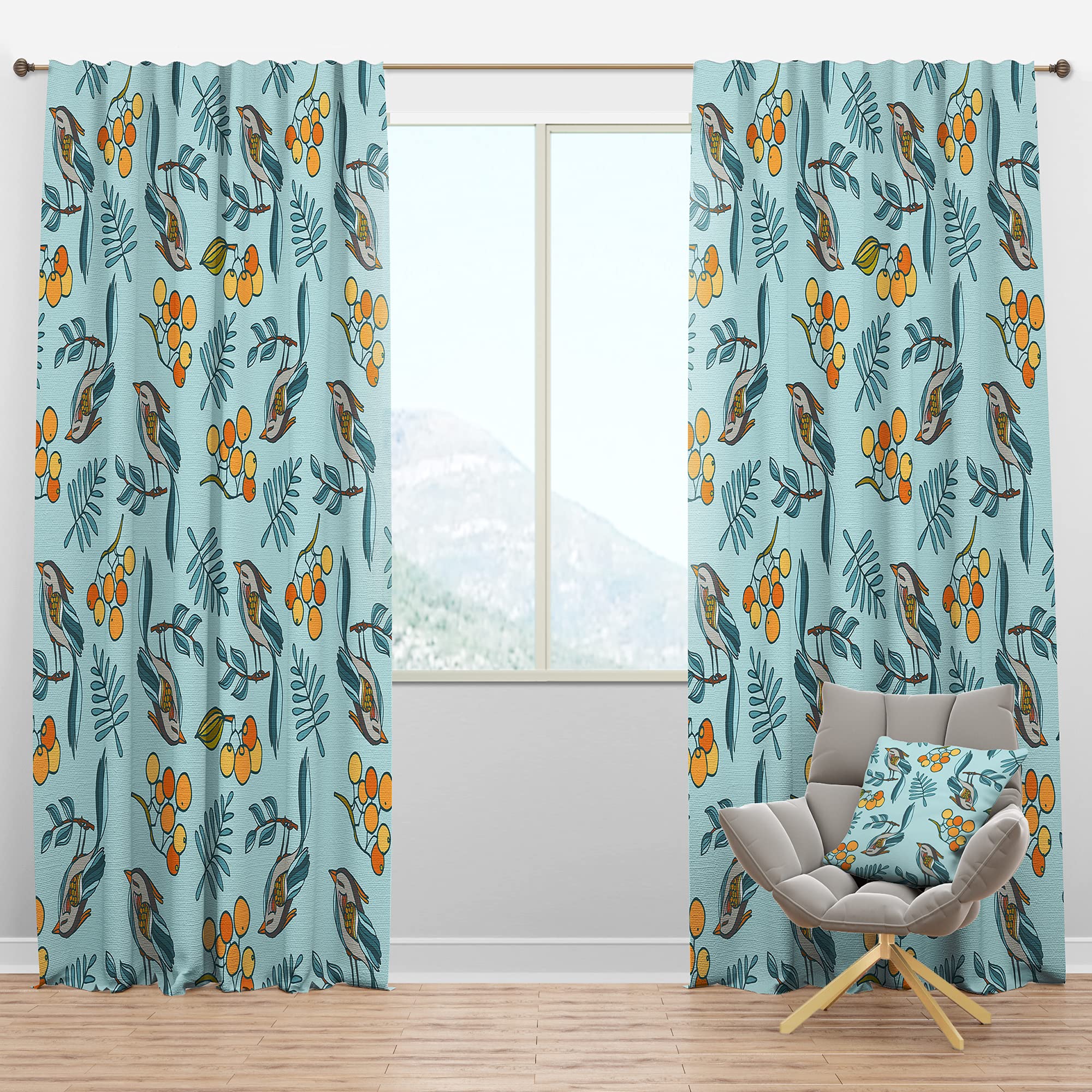 DesignQ Blackout Curtains - Thermal Insulated Single Panel (52x84) with Seamless Birds & Berries Pattern - Elegant Window Treatments for Bedroom & Living Room | Perfect for Light Blocking, Privacy & Temperature Control