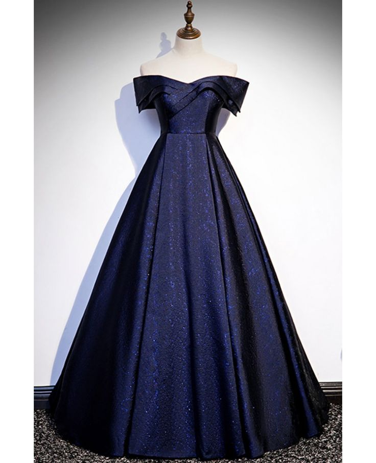 Elegant Navy Blue Off Shoulder Long Prom Dress - A-Line Evening Gown for Women J4389 | Perfect for Homecoming, Formal Dances, and Special Occasions
