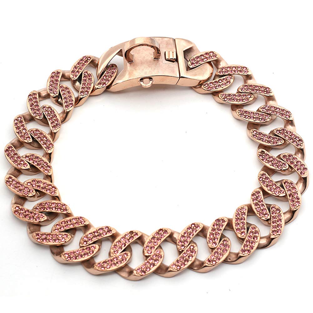 32MM Rose Gold Stainless Steel Heavy Duty Dog Collar - Cuban Link Chain for Medium & Large Breeds Like Pitbull & German Shepherd - Durable Training Collar for Walking, Training & Outdoor Adventures (40CM)