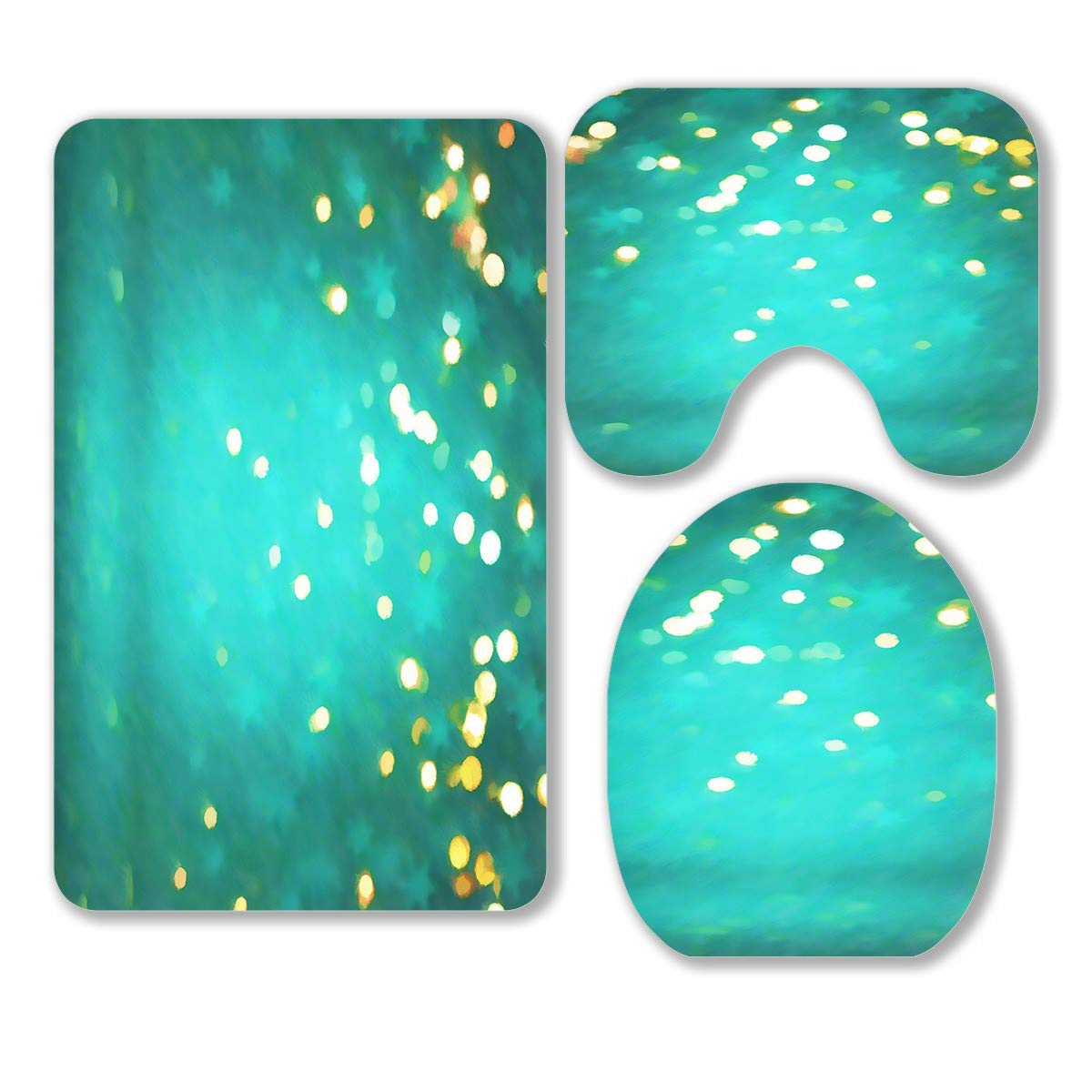 Eco-Friendly Green Abstract Art 3-Piece Bathroom Rug Set - Non-Slip Contour Mat & Toilet Lid Cover for Modern Home Decor | Soft & Absorbent for Bath, Shower & Vanity Areas