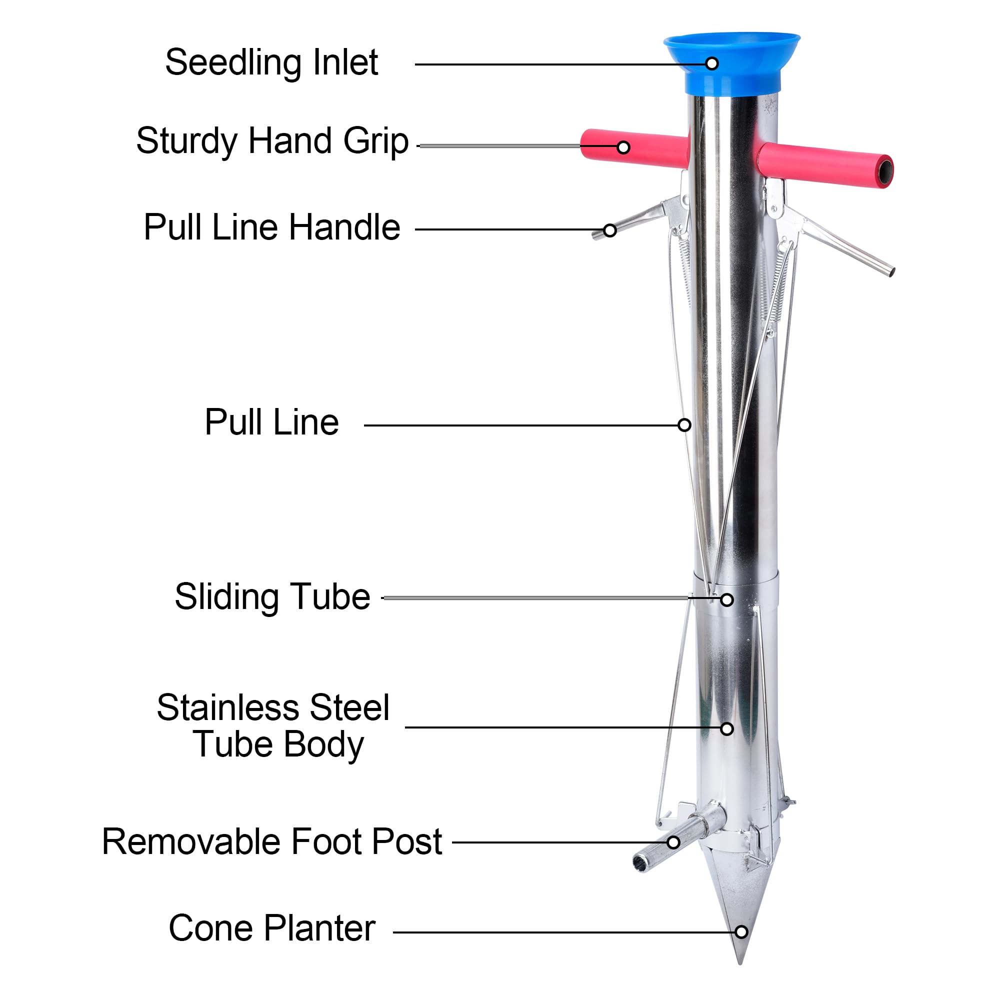 AIWFL Stainless Steel Seedling Transplanter - Long Handled Bulb Planter Tool for Vegetables & Young Plants - Manual Garden Planting Tool for Transplanting Seedlings, Flowers & Bulbs - Perfect for Home Gardening, Landscaping & Farm Use