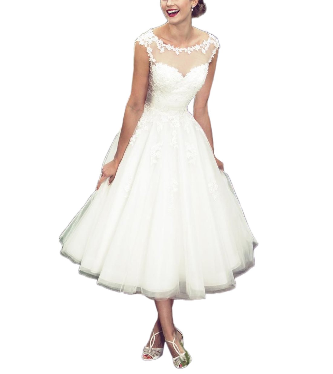 Elegant Sheer Vintage Short Lace Wedding Dress for Women - Bride's Romantic Garden Ceremony & Beach Elopement Gown