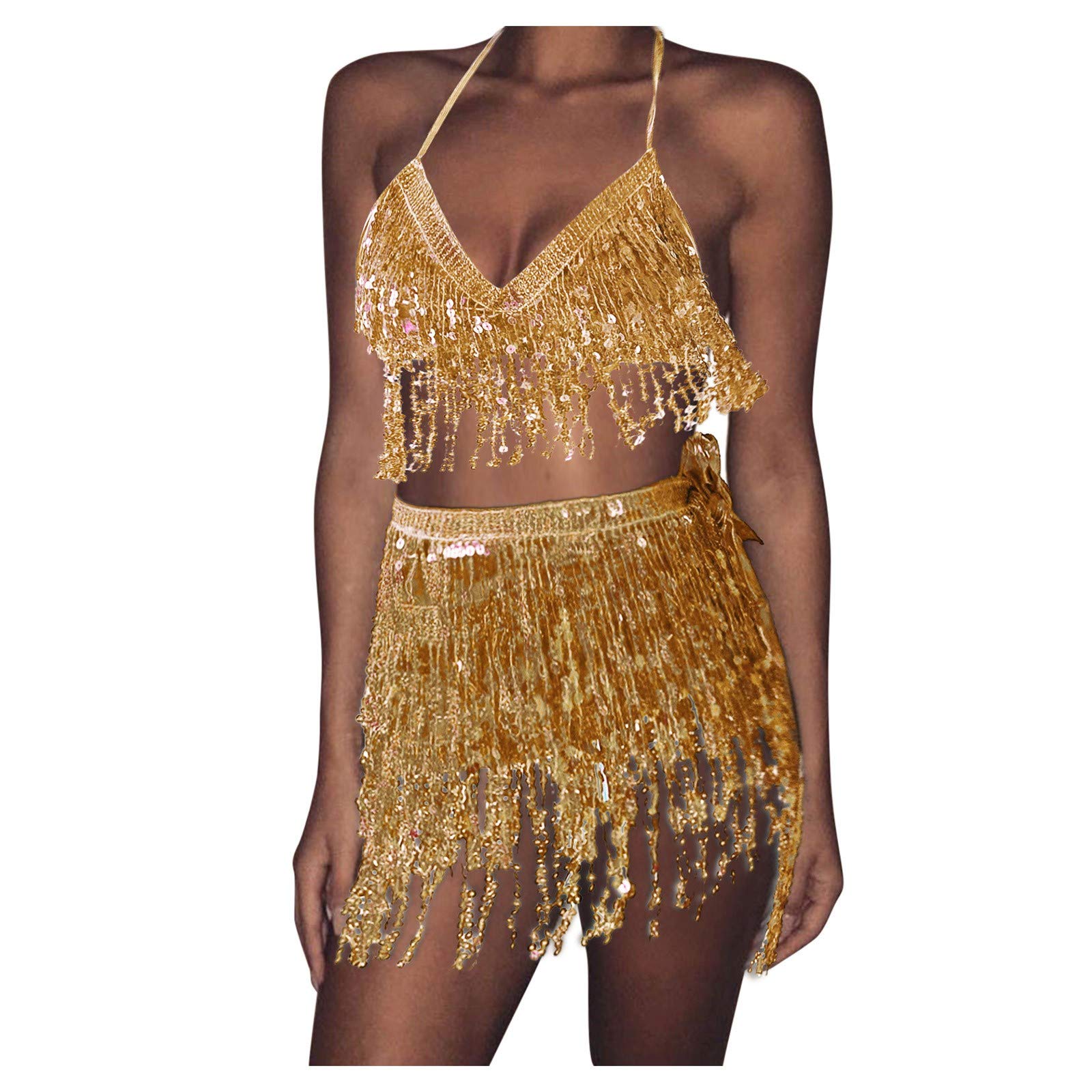 Women's Red & Pink Sequin Mini Dress with Tassel Vest - Sexy Clubwear Wrap Set for Parties, Nightlife & Special Occasions