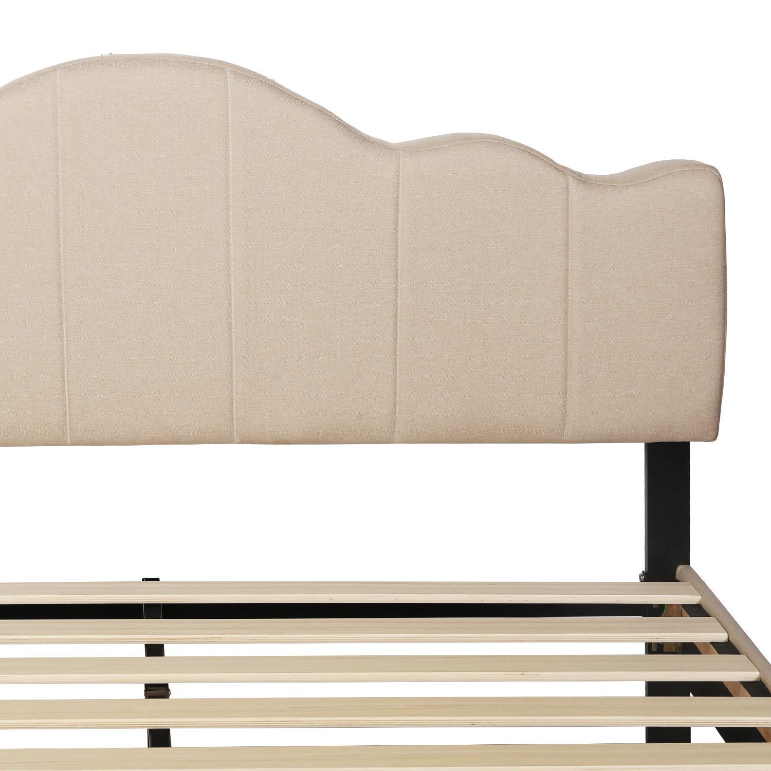 VECELO Full Size Upholstered Platform Bed Frame with Adjustable Headboard - Sturdy Wood Slat Support, No Box Spring Required - Khaki Fabric - Perfect for Modern Bedrooms, Guest Rooms & Small Spaces