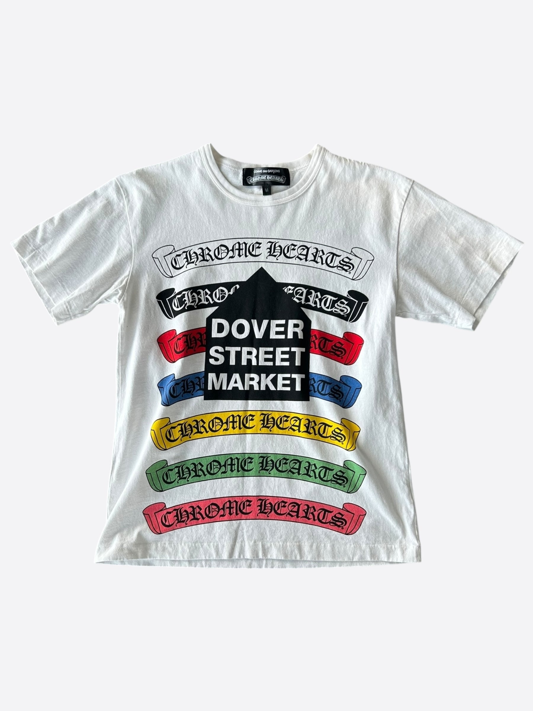 Chrome Hearts Dover Street Market Multicolor Scroll Logo T-Shirt | Stylish Graphic Tee for Men & Women | Perfect for Streetwear & Casual Outfits