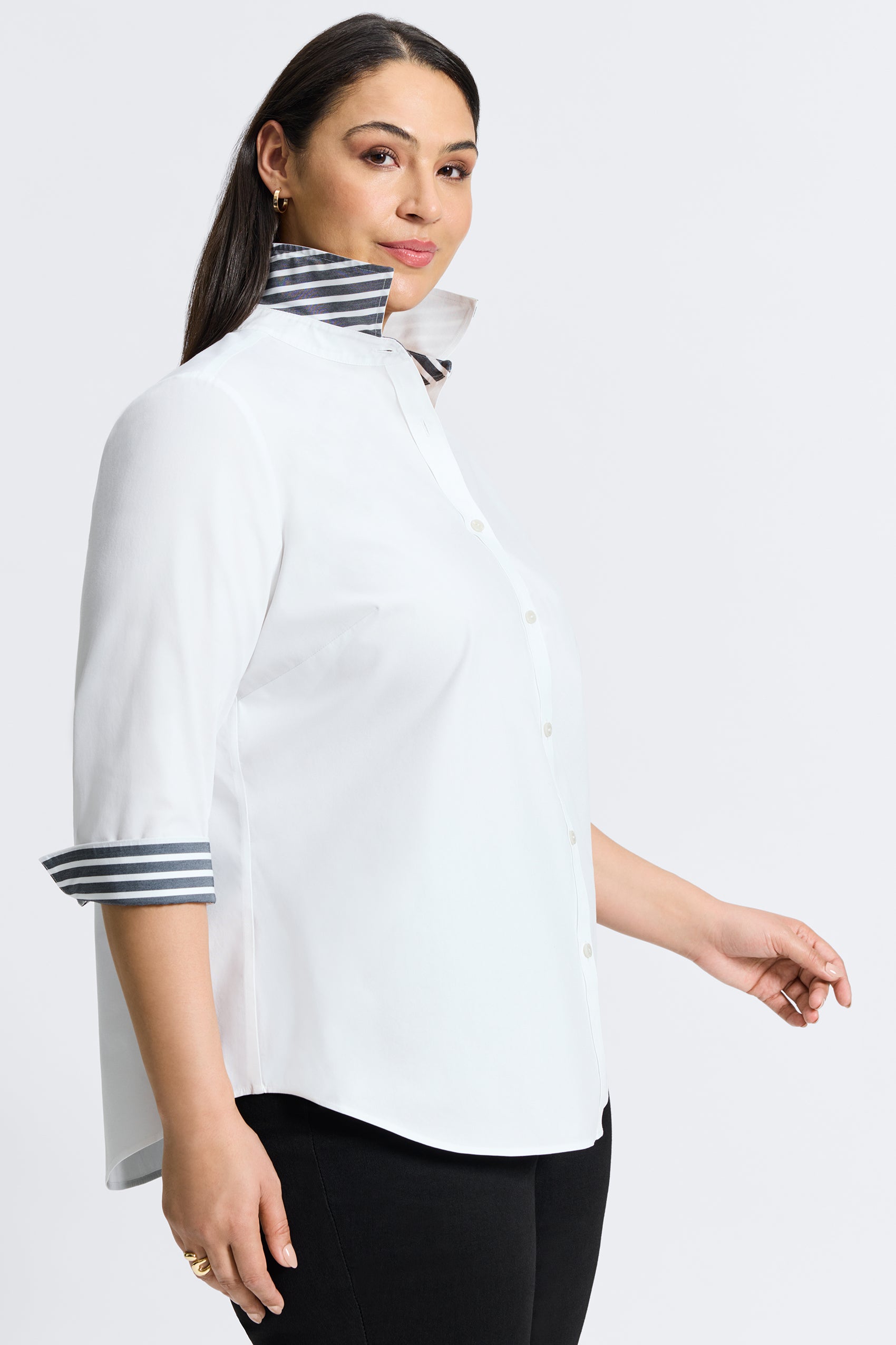 Margie No Iron Pinpoint 3/4 Sleeve Shirt for Women - Wrinkle-Free Comfort Office Wear & Business Casual Attire