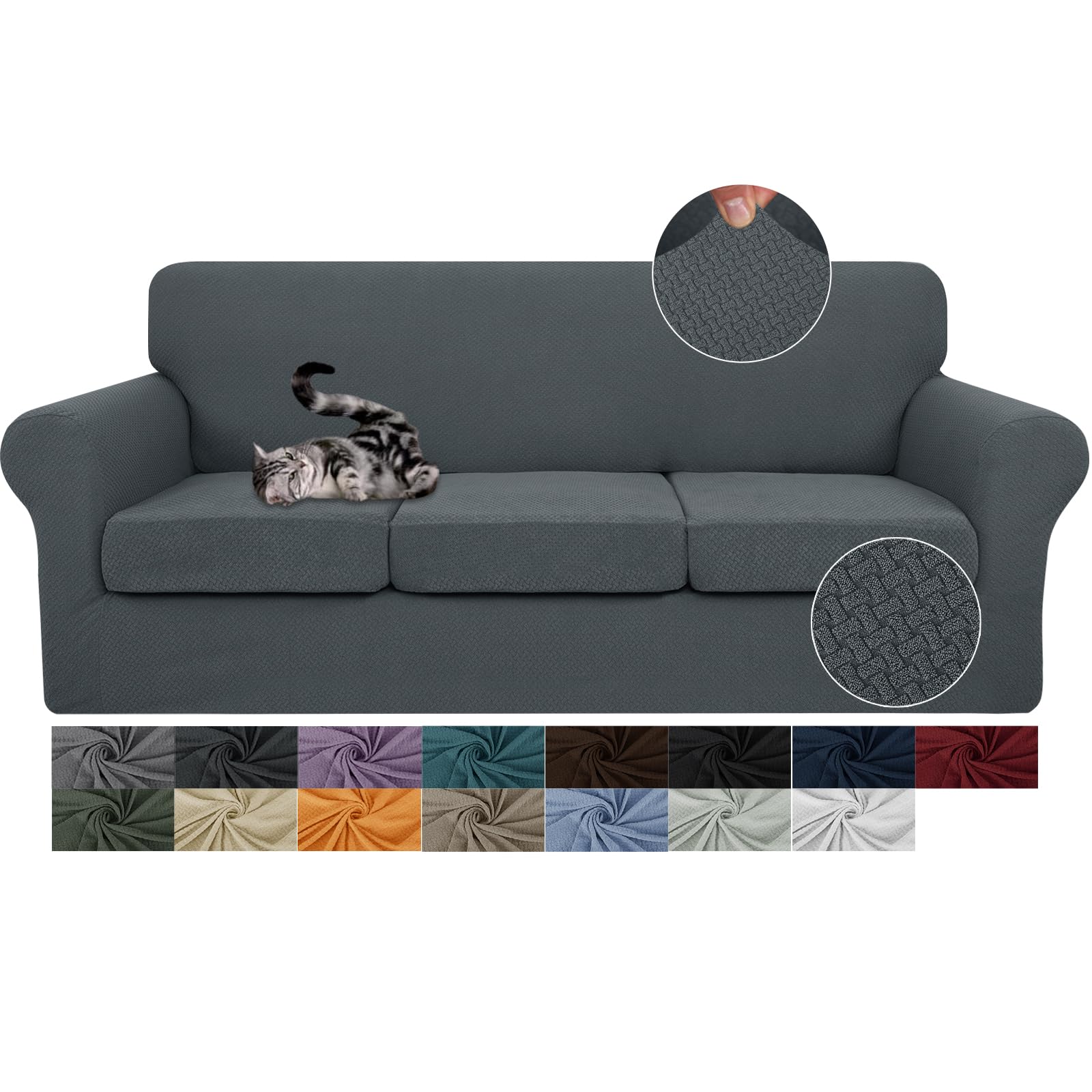 JIVINER 4-Piece Oversized Stretch Sofa Slipcover Set with 3 Extra Large Seat Cushion Covers - Thick Fitted Couch Cover for 3-Cushion Sofa - Dark Gray - Perfect for Living Room, Family Room & Home Decor