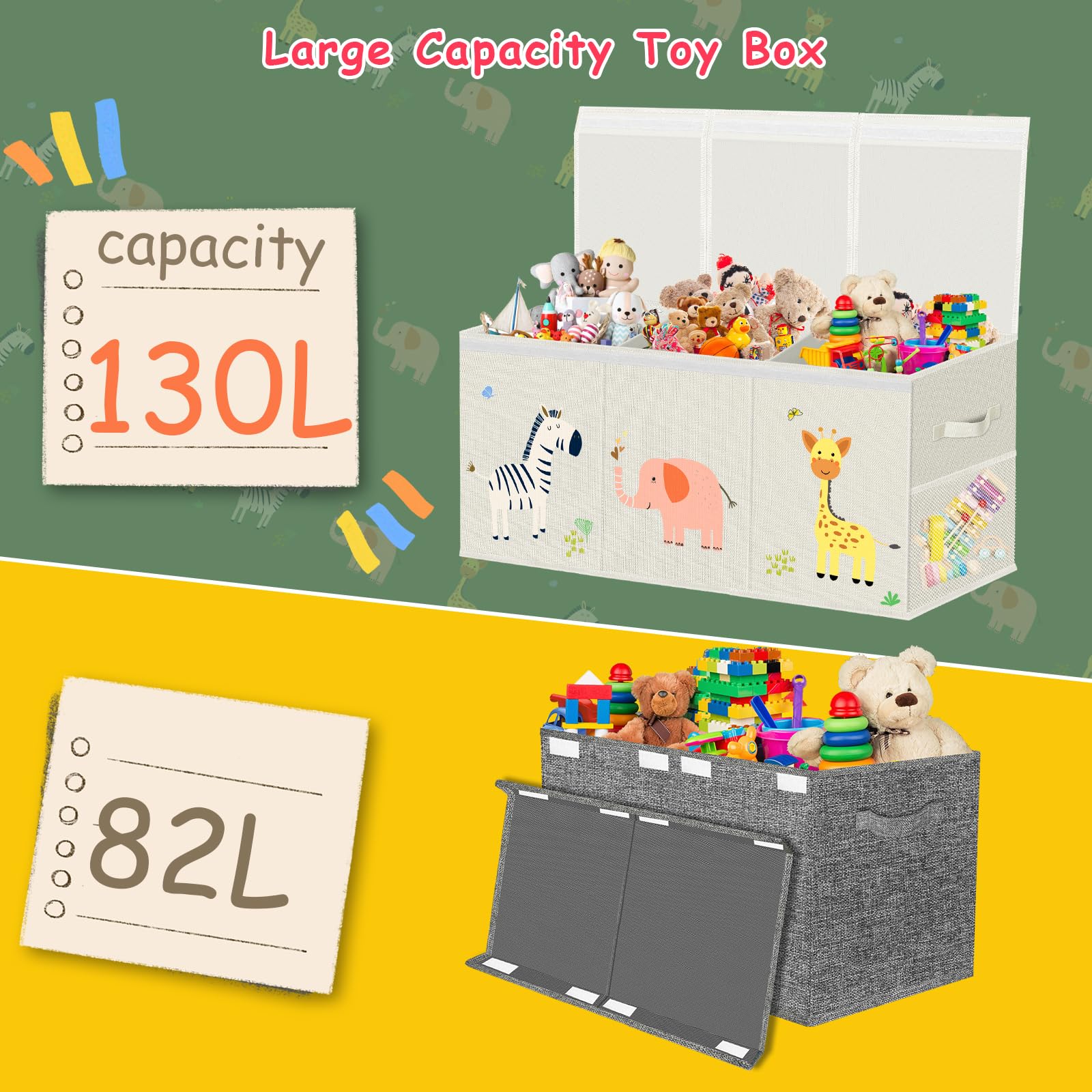 Homyfort Large Toy Storage Box with Lid & Dividers - Collapsible Organizer Bin for Kids Toys, Playroom, Nursery, Closet & Living Room | Perfect for Boys & Girls Toy Organization & Home Decor