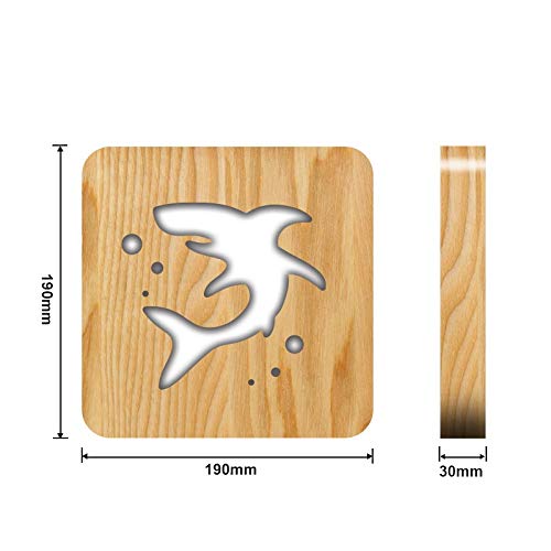 Shark Rabbit 3D Wooden LED Night Light - Modern Kids Room Decor, Creative Table Lamp for Bedroom, Nursery & Living Room - Perfect Gift for Birthday, Christmas & Home Decoration