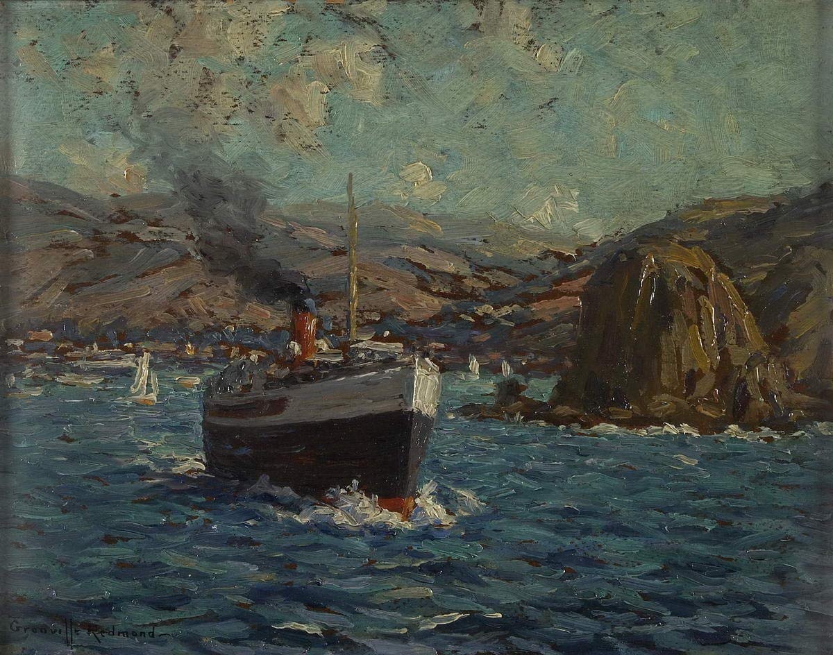 Berkin Arts Granville Redmond Giclee Canvas Print - Famous Fine Art Reproduction Poster - Steamer Leaving Avalon Catalina Island Wall Decor - Perfect for Living Room, Bedroom & Office Art Display