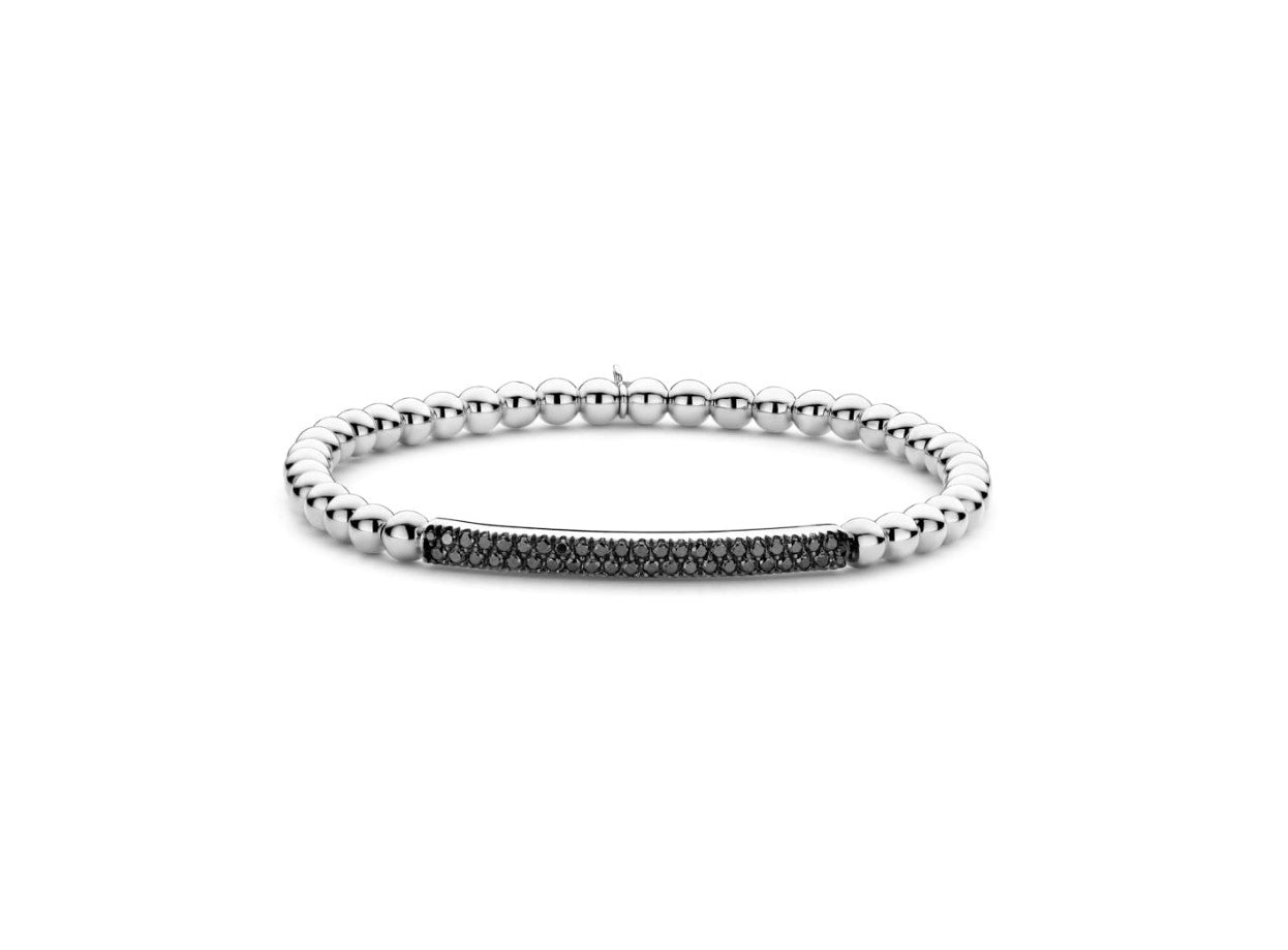 Tresor Black Diamond Bar Stretch Bracelet for Women - Elegant Adjustable Crystal Jewelry for Party, Wedding & Everyday Wear