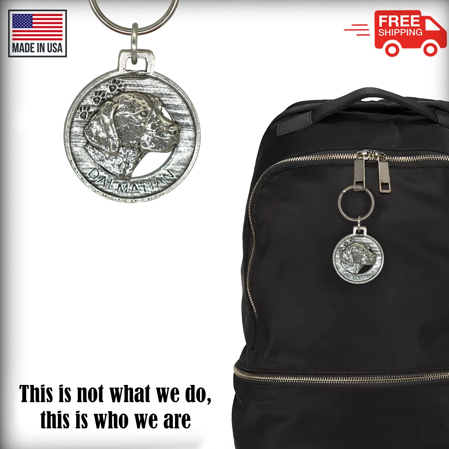 Handmade Pewter Dalmatian Dog Keychain - USA Made Pet Key Ring, Metal Key Fob, Gift Tag (1.5 Inch) - Perfect for Pet Lovers, Key Organization & Unique Gifts | Over 90 Dog Breed Keychains Available