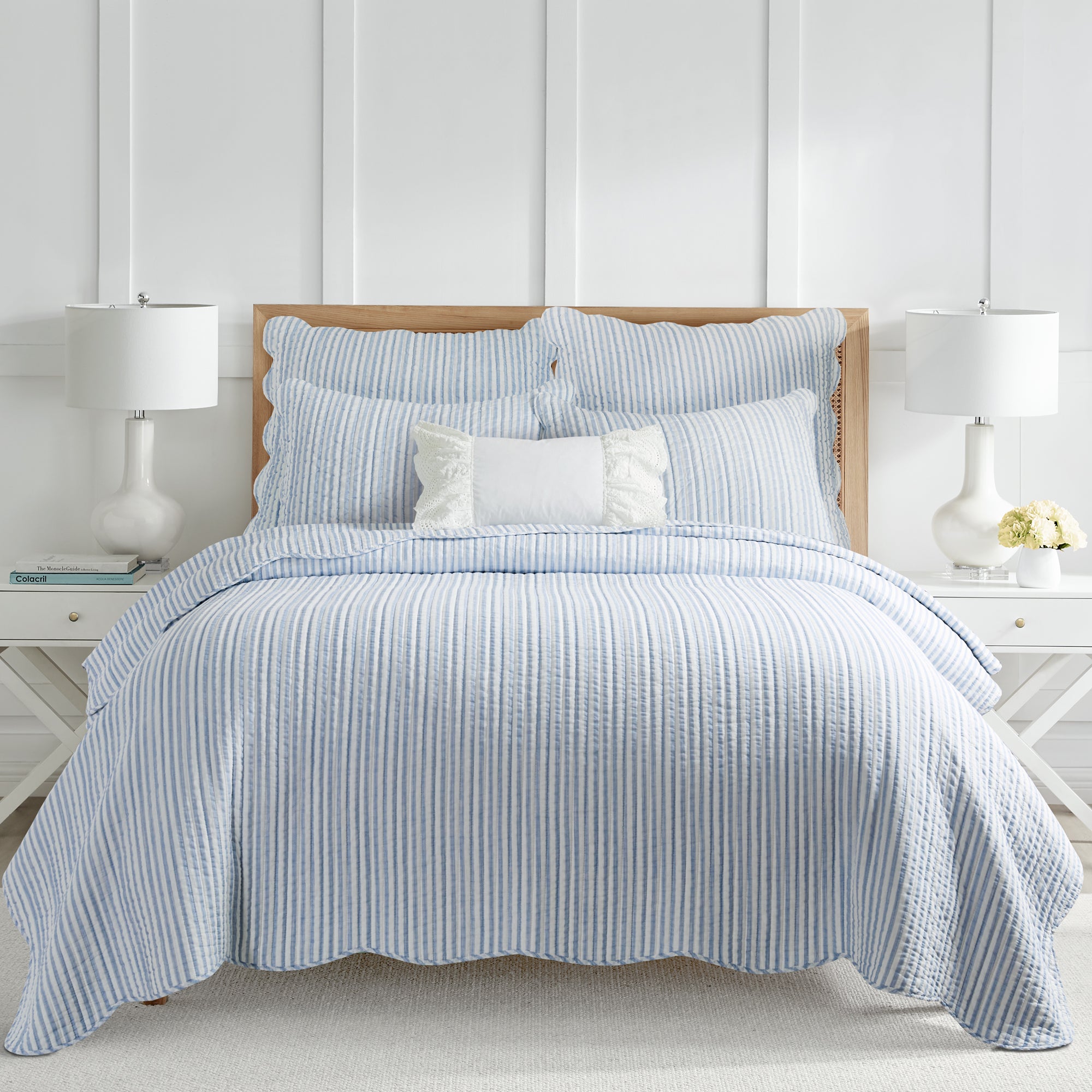 Martha Stripe Blue Dorm Quilt Set - Soft & Cozy Twin Size Bedding for College Students - Perfect for Dorm Rooms, Guest Beds & Sleepovers