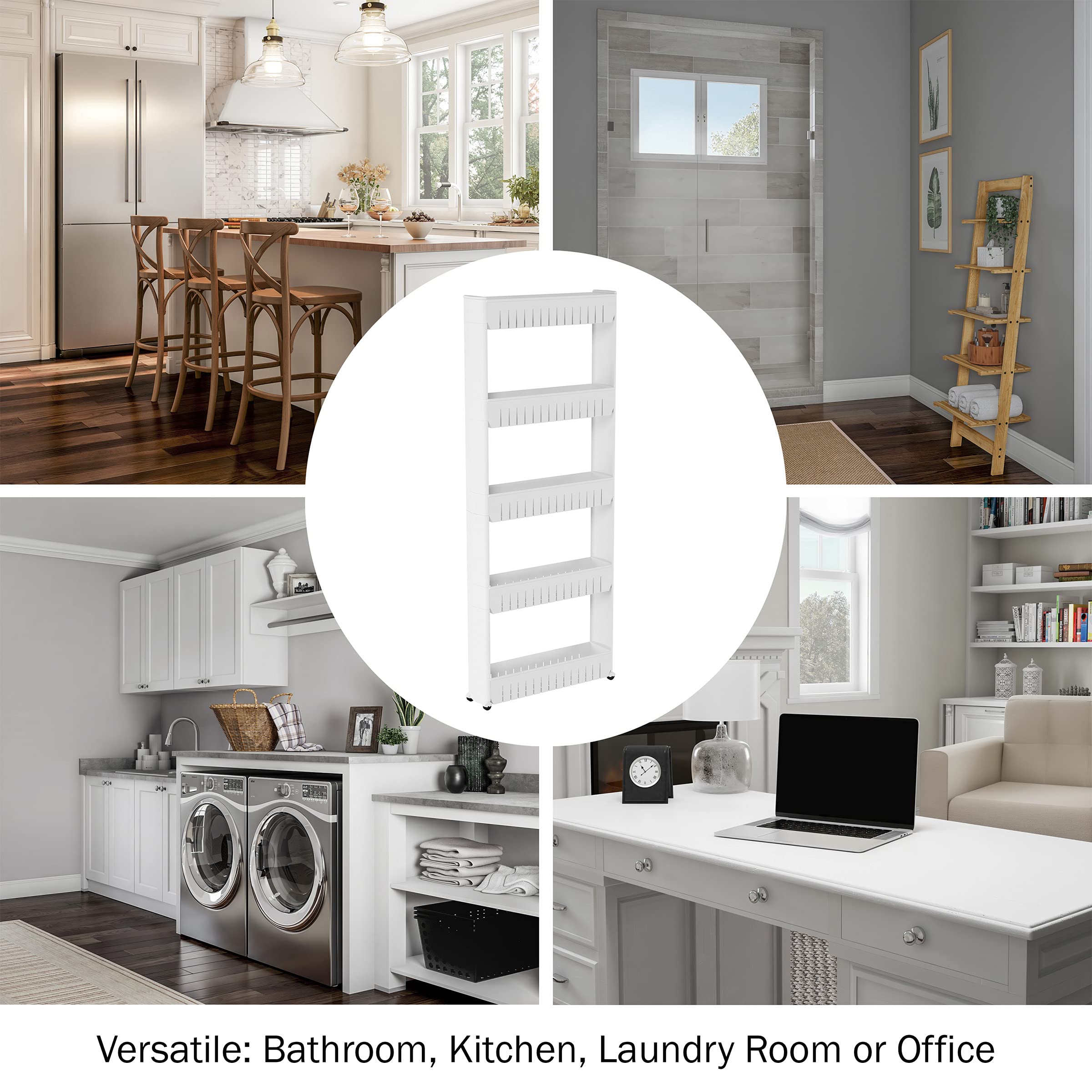 Lavish Home 82-5LSS 5-Tier Slim Slide-Out Pantry Organizer with Large Baskets - Space-Saving Storage Rack for Kitchen, Bathroom & Closet - Perfect for Narrow Spaces & Small Homes