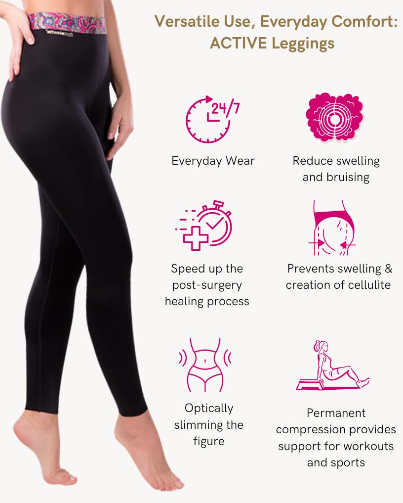 LIPOELASTIC Active Leggings for Women - Medical Grade Compression Leggings, Lipedema & Gym Workout Leggings with Breathable Fabric | Perfect for Yoga, Running & Post-Surgery Recovery