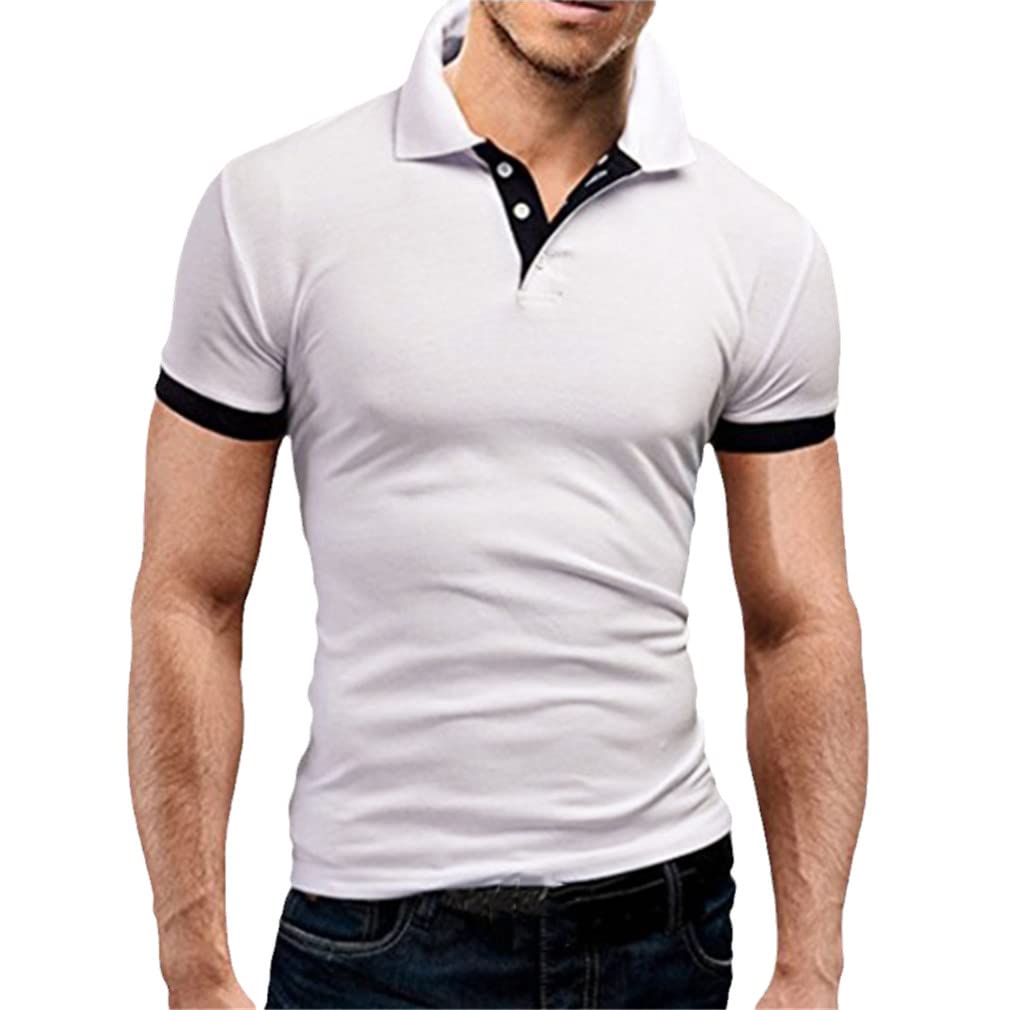 Men's Classic White Business Polo Shirt - Breathable Summer Short Sleeve Dress Shirt for Work & Casual Wear - Office, Golf, Travel & Everyday Outfits - Size M