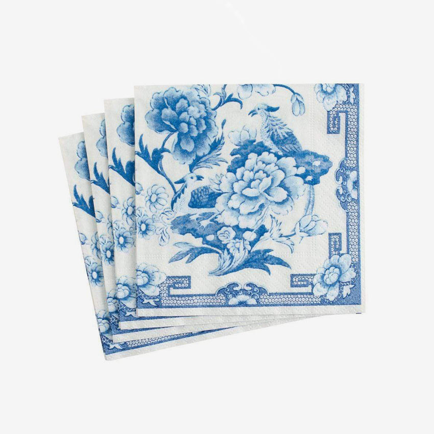 Caspari Blue and White Cotton Napkins Set of 12 - Premium Dinner Napkins for Formal Dining, Parties, and Holiday Gatherings