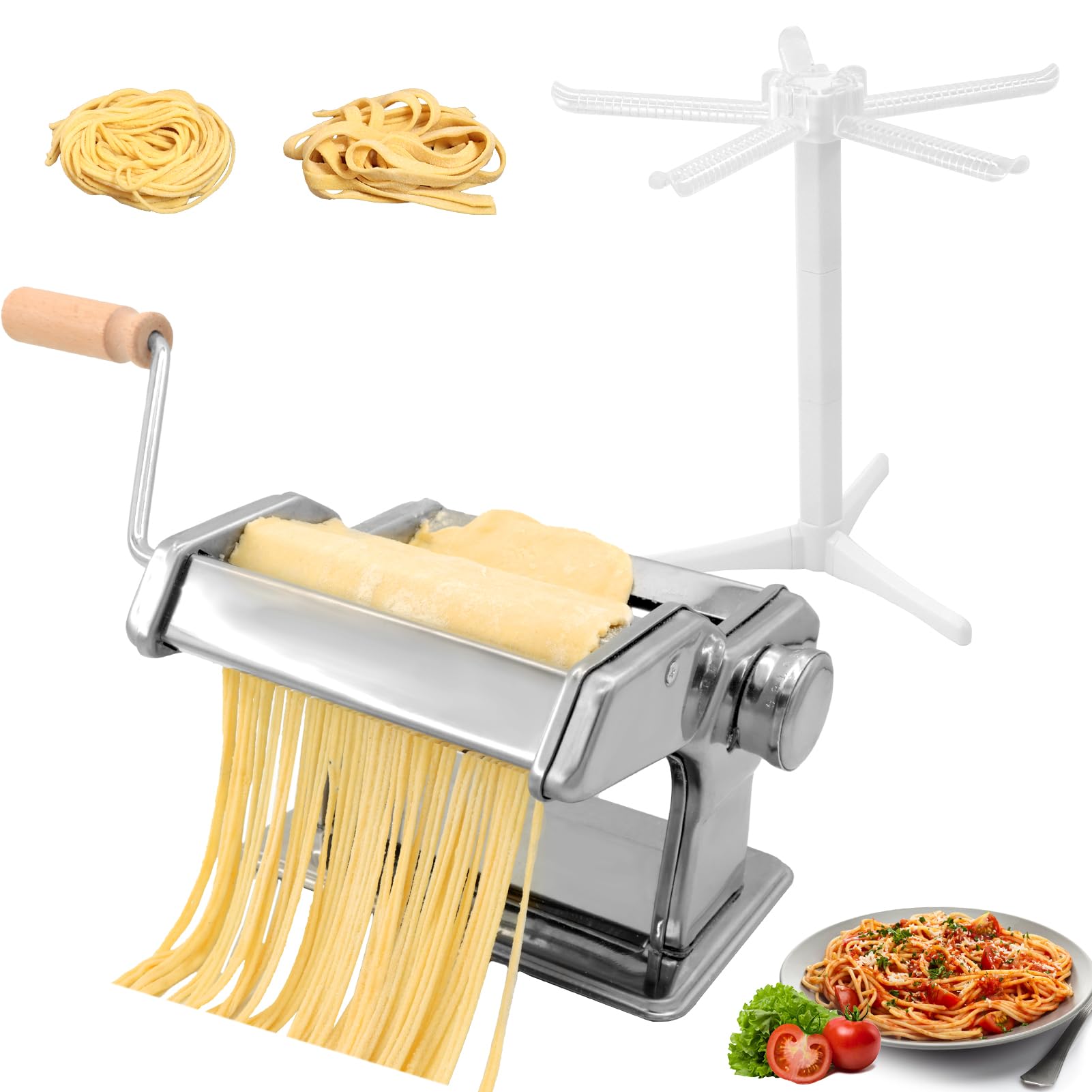 Premium 2-in-1 Pasta Maker Machine with Detachable Rollers & Cutter - 9 Adjustable Thickness Settings (1-6mm) - Includes Pasta Drying Rack - Ideal for Homemade Spaghetti, Fettuccine & Lasagna - Perfect for Italian Cooking, Family Meals & Restaurant Quality Pasta at Home
