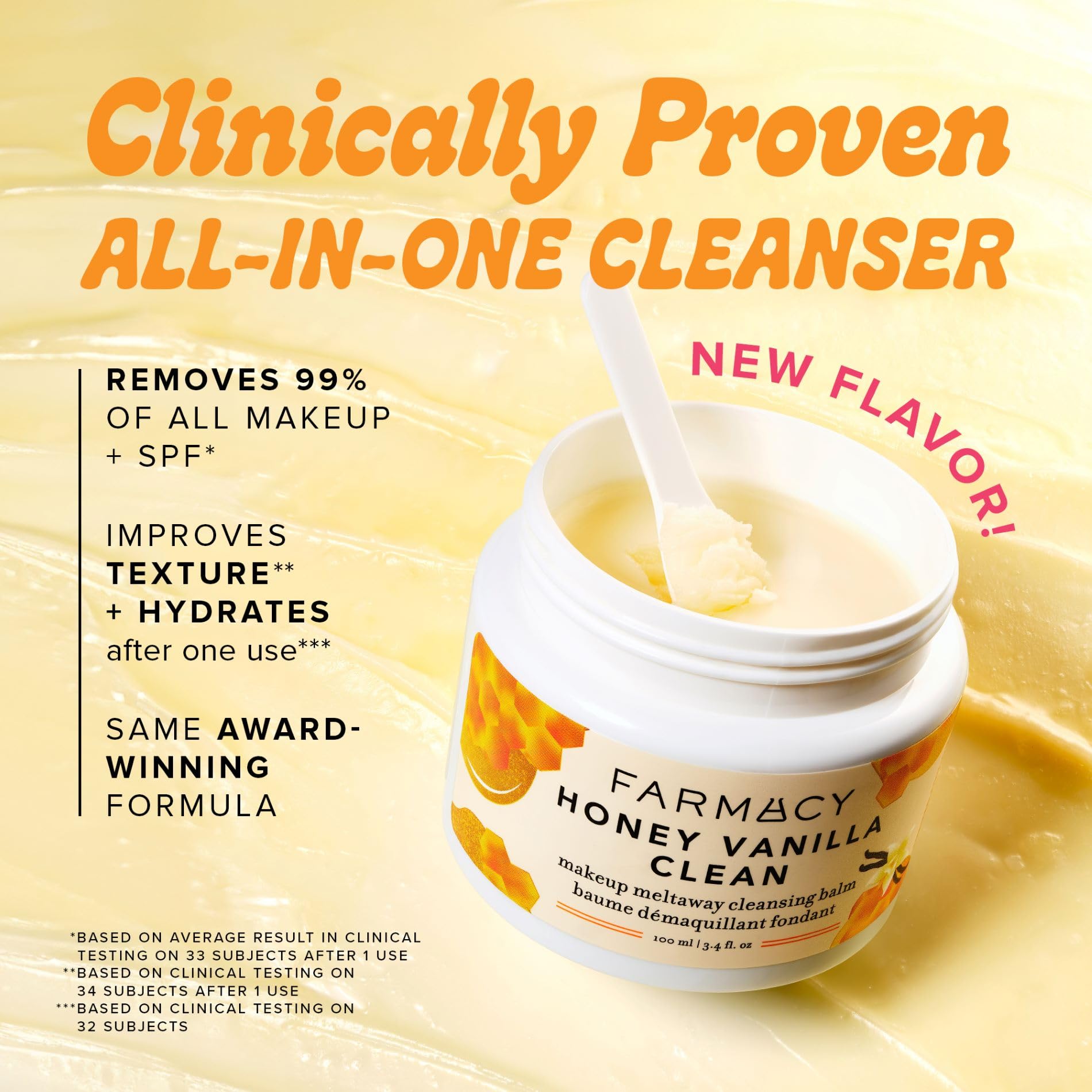 Farmacy Honey Vanilla Makeup Remover Cleansing Balm - Waterproof & Oil-Based Facial Cleanser for Sensitive Skin - Gentle Exfoliating Double Cleanse - Transforms from Balm to Milky Lather (100ml) | Perfect for Removing Long-Wear Makeup & Sunscreen Before Bedtime