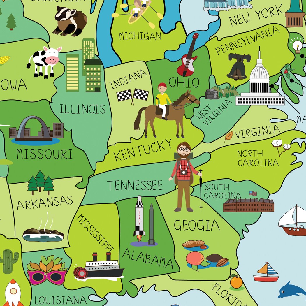 USA Map Fabric Sticker - Peel & Stick Removable Wall Decal for Home & Office Decor (Medium Size) - Perfect for Kids Rooms, Classrooms, and Travel Inspiration