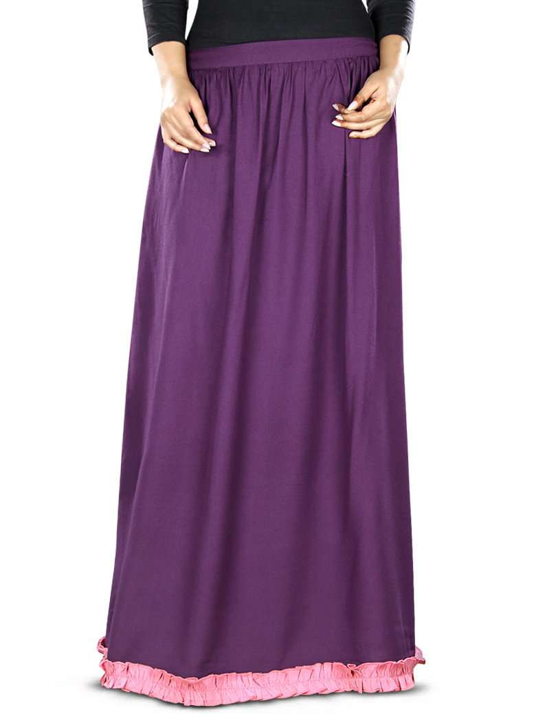 Eshal Women's Purple & Pink Rayon Skirt - Flowy Midi Length Summer Skirt for Casual Wear, Beach, and Date Nights