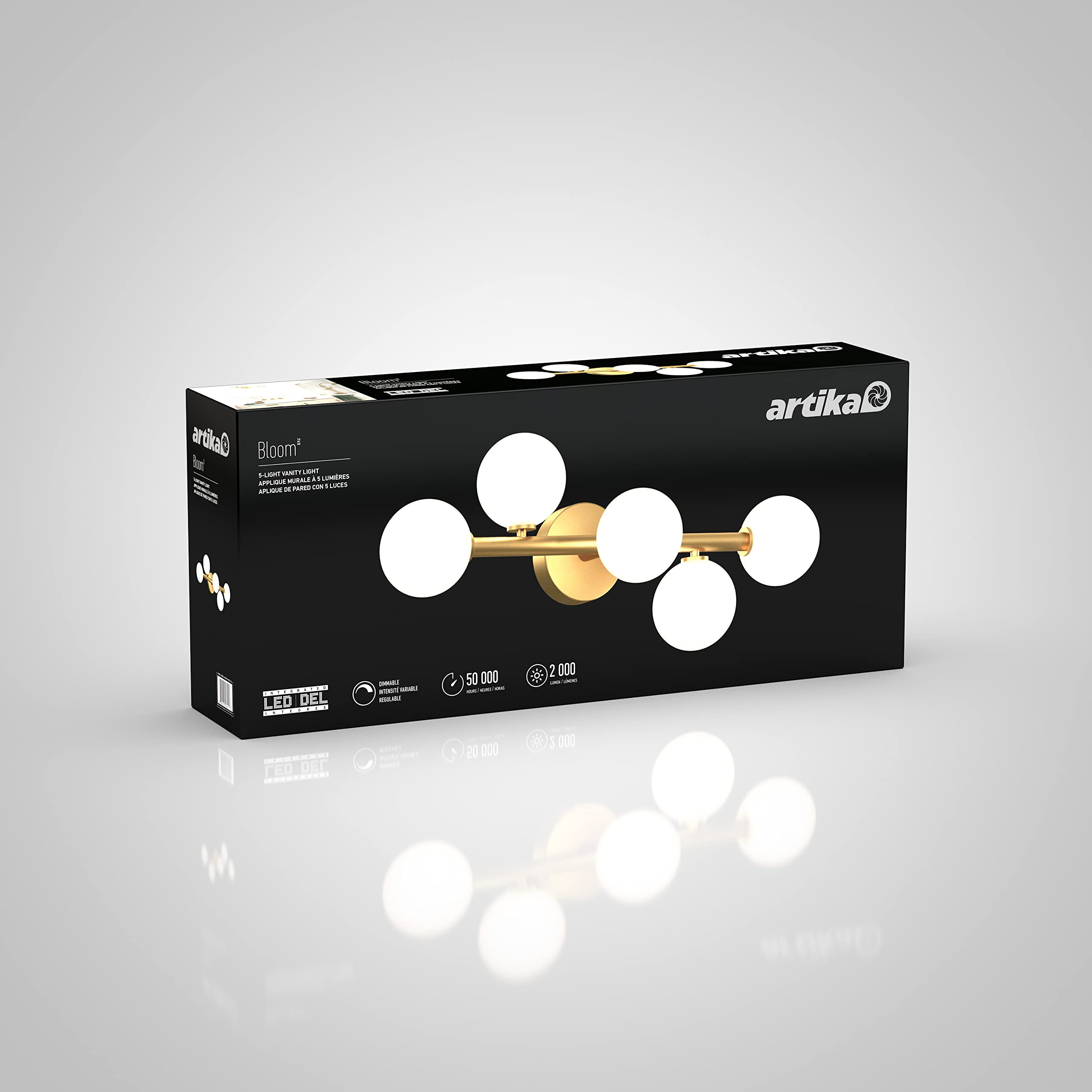Artika Bloom 5-Light Vanity Light Fixture in Gold - Modern Bathroom Lighting for Makeup Vanity & Dressing Room - Elegant Gold Finish Mirror Lights for Bedroom & Bathroom Decor
